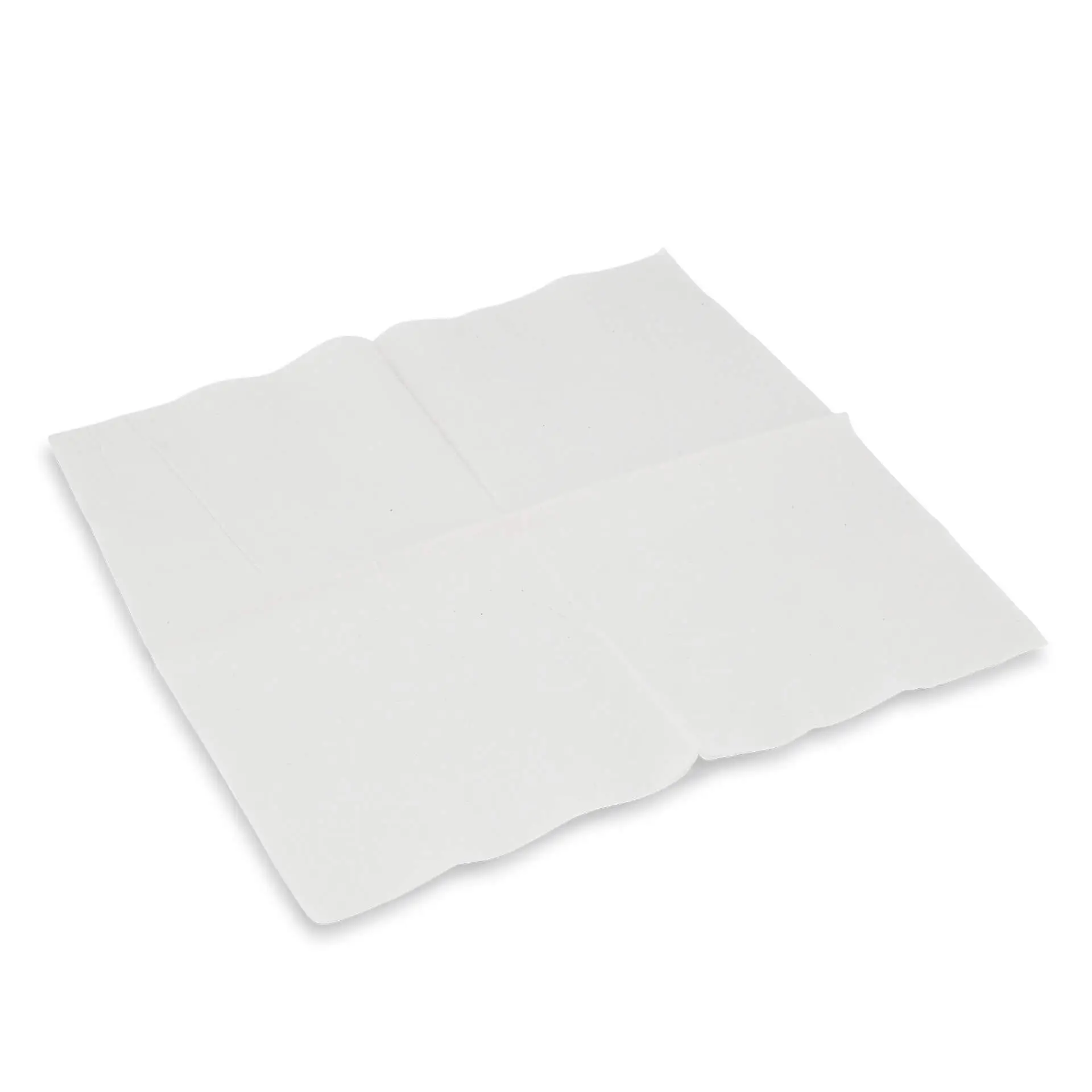 Tovagliolo cocktail bianco 2 veli, forma quadrata, 24 x 24 cm, con un logo nell'angolo in basso a destra.