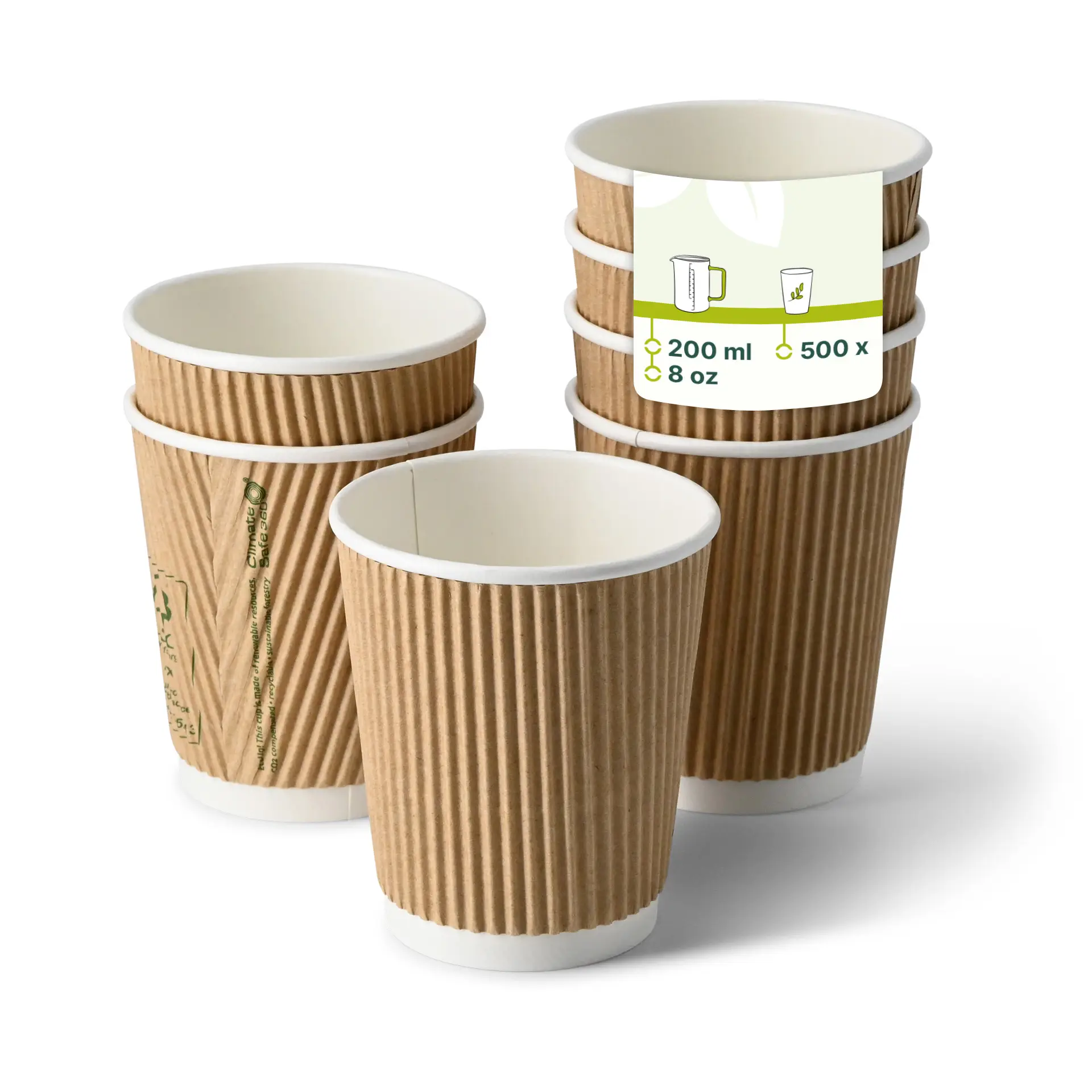 Riffelbecher / Coffee to go Becher 200 ml / 8 oz, Ø 80 mm, braun, innen weiss dhd04925-riffelbecher-coffee-to-go-becher-200-ml-8-oz-80-mm-braun-innen-weiss