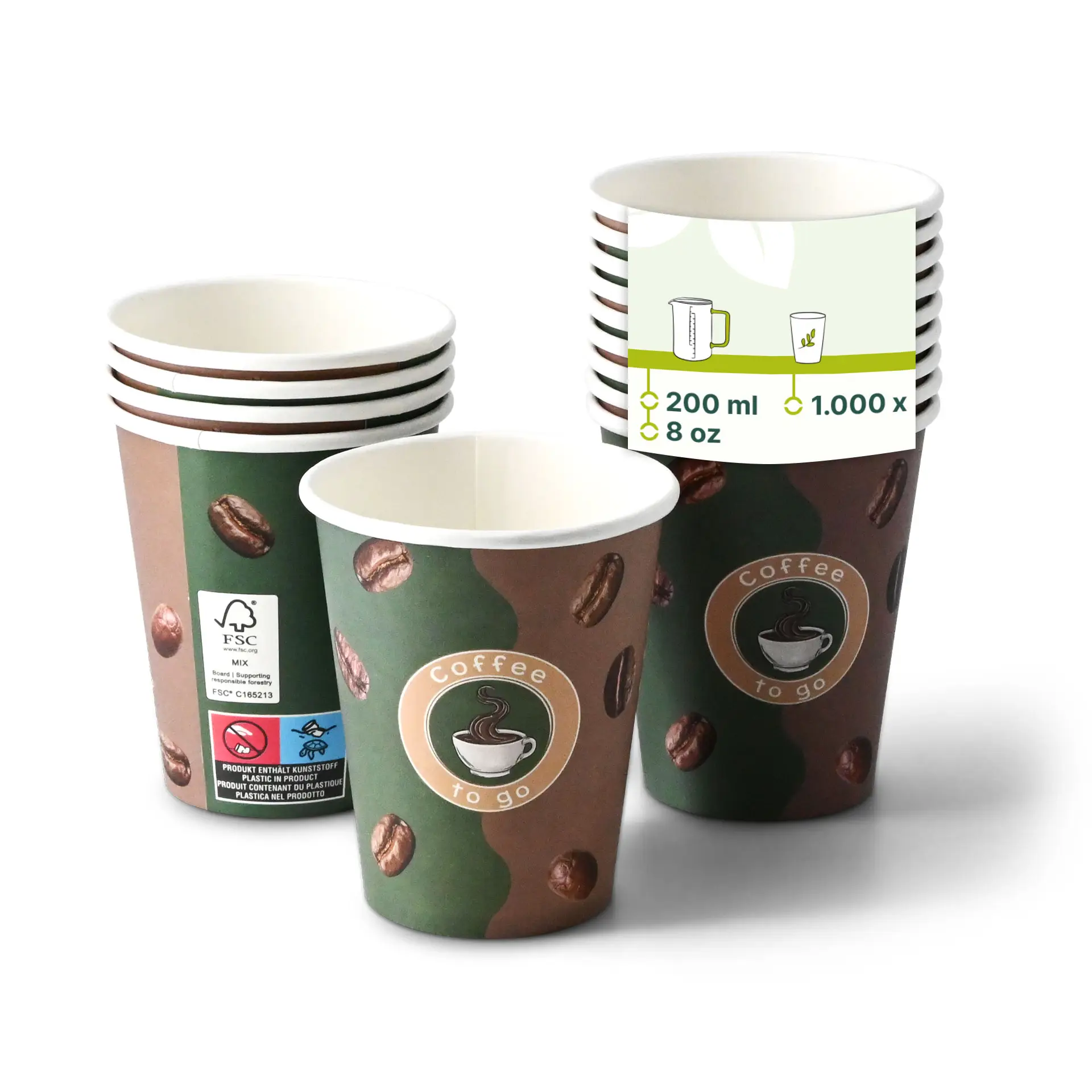 Gobelet en carton imprimé "Café" (revêtu de PE) 20 cl/ 8 oz, Ø 80 mm, blanc con10022-01-0-pappbecher-bedruckt-kaffee-beschichtet-200-ml-8-oz-80-mm-weiss