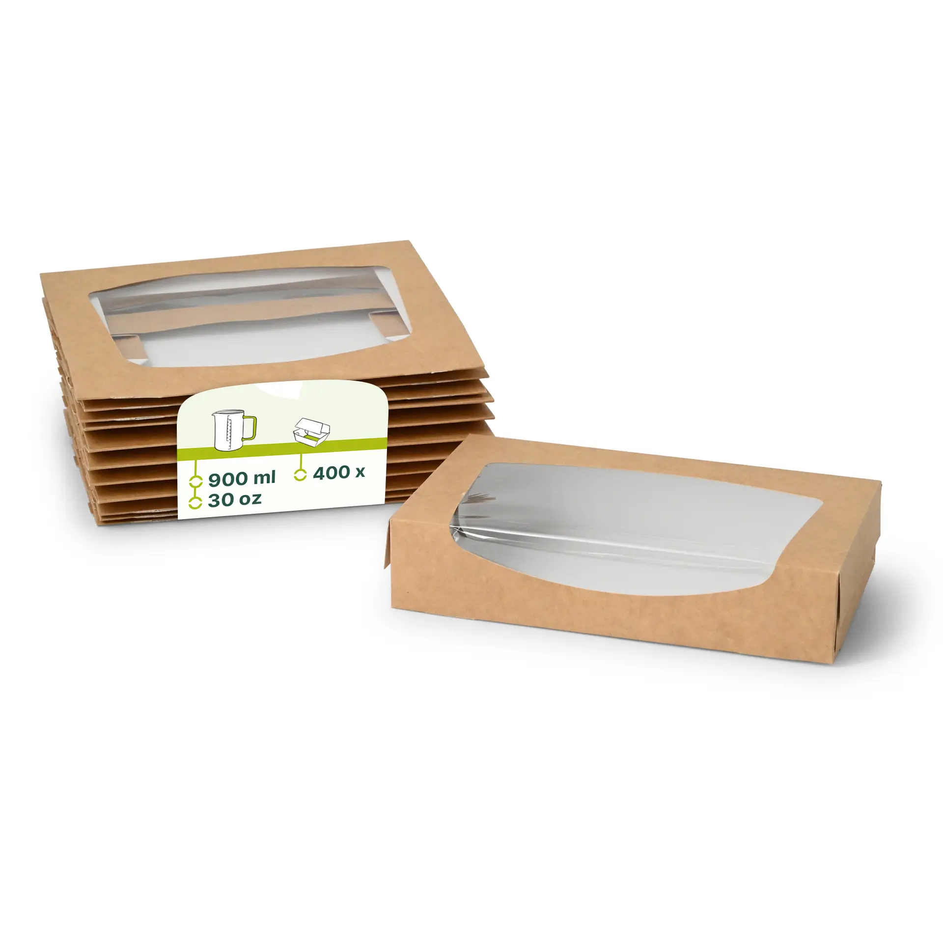 Faltschachteln mit Sichtfenster 20 x 12 x 4 cm, 900 ml, Zellulose-Fenster, aussen braun, innen weiss Faltschachteln mit Sichtfenster 20 x 12 x 4 cm, 900 ml, Zellulose-Fenster, aussen braun, innen weiss