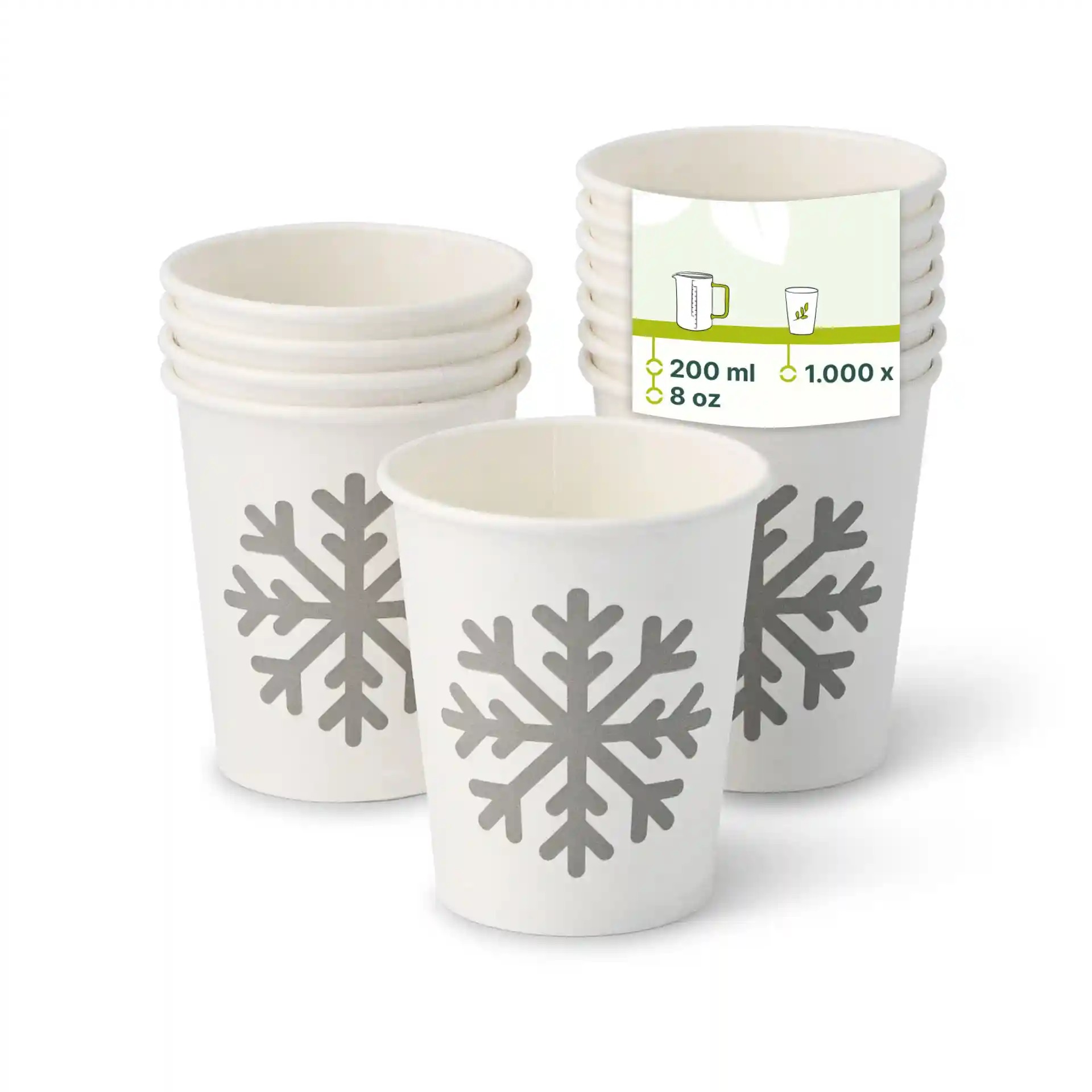 Pappbecher Winter "Schneeflocke" 200 ml / 8 oz, Ø 80 mm, weiss