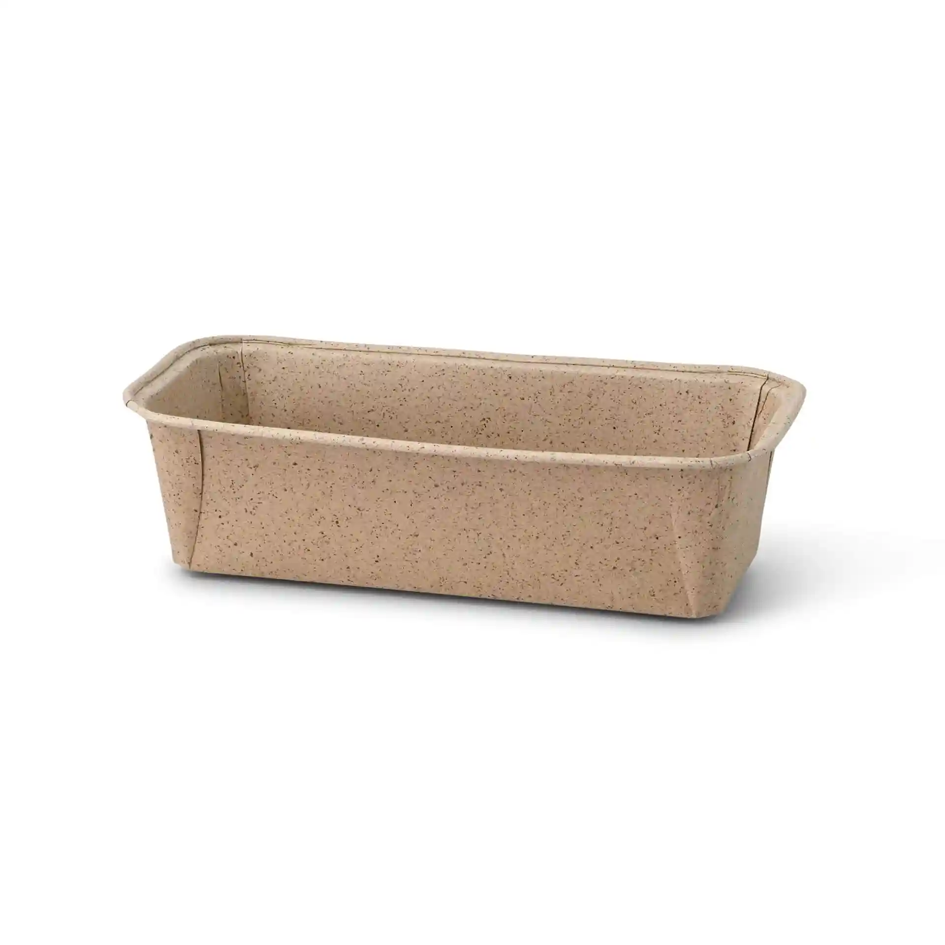 Stampo da forno rettangolare in carta cacao marrone, misura 20 × 7 × 6 cm.