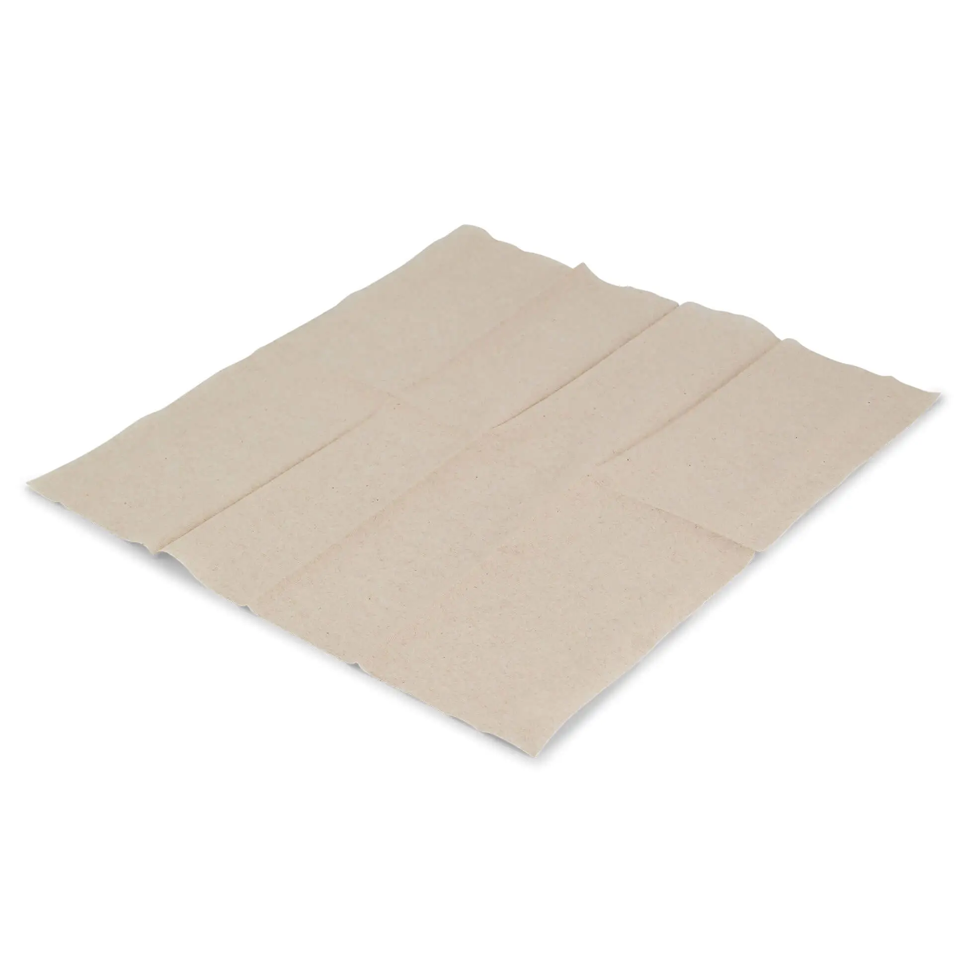 Tovagliolo di carta non sbiancato, forma rettangolare, 33 x 33 cm, 1 strato, con pieghe visibili.