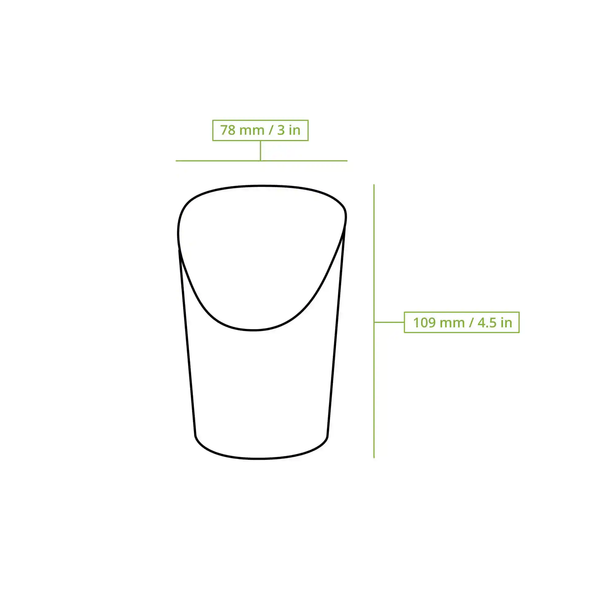 Dessin schématique d'un gobelet profond avec des dimensions de 78 mm et 109 mm sur un fond uni.