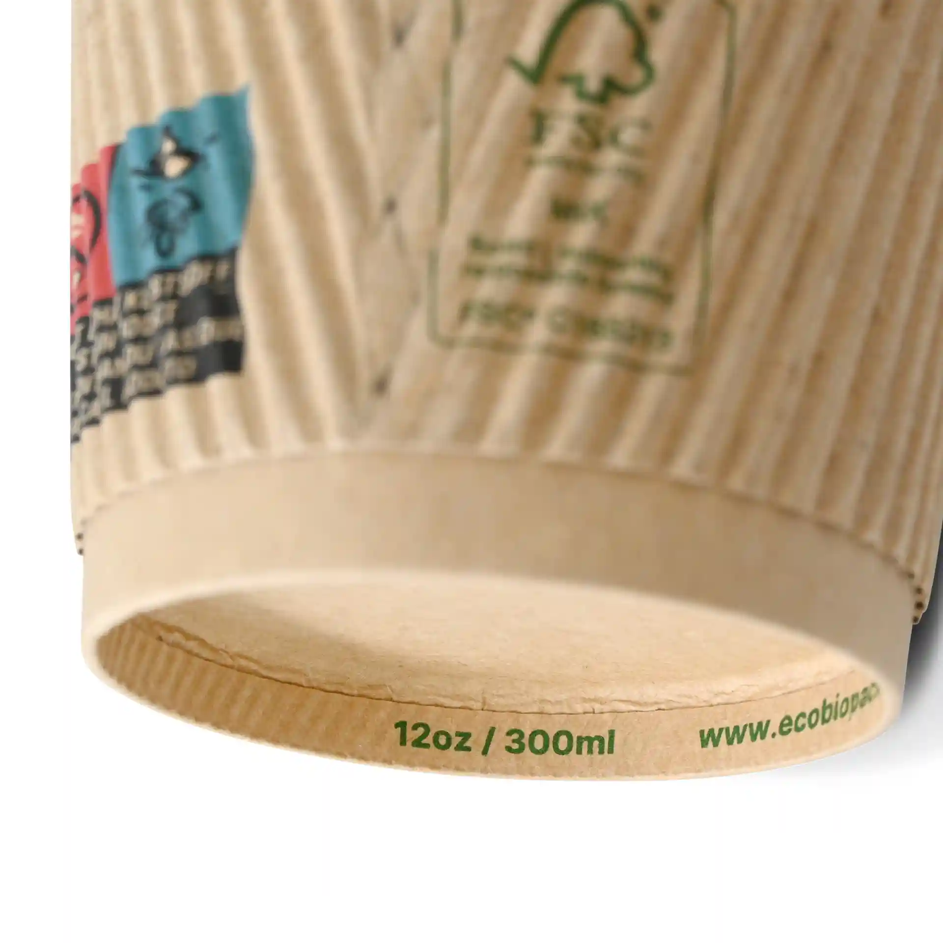 Gobelet en carton ondulé  300 ml / 12 oz, Ø 90 mm, brun, revêtement PLA