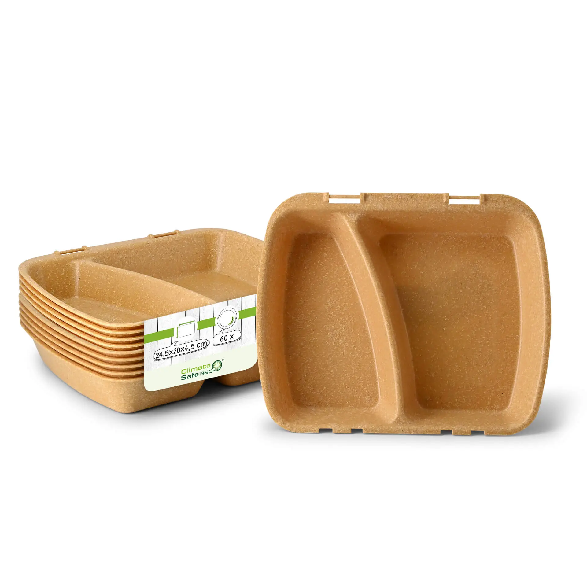 | 2 FÜR 1 | Mehrweg Menübehälter "merways Box" 24,5 x 20 x 4,5 cm, 2 Kammern, HP4/2, Karamell / braun