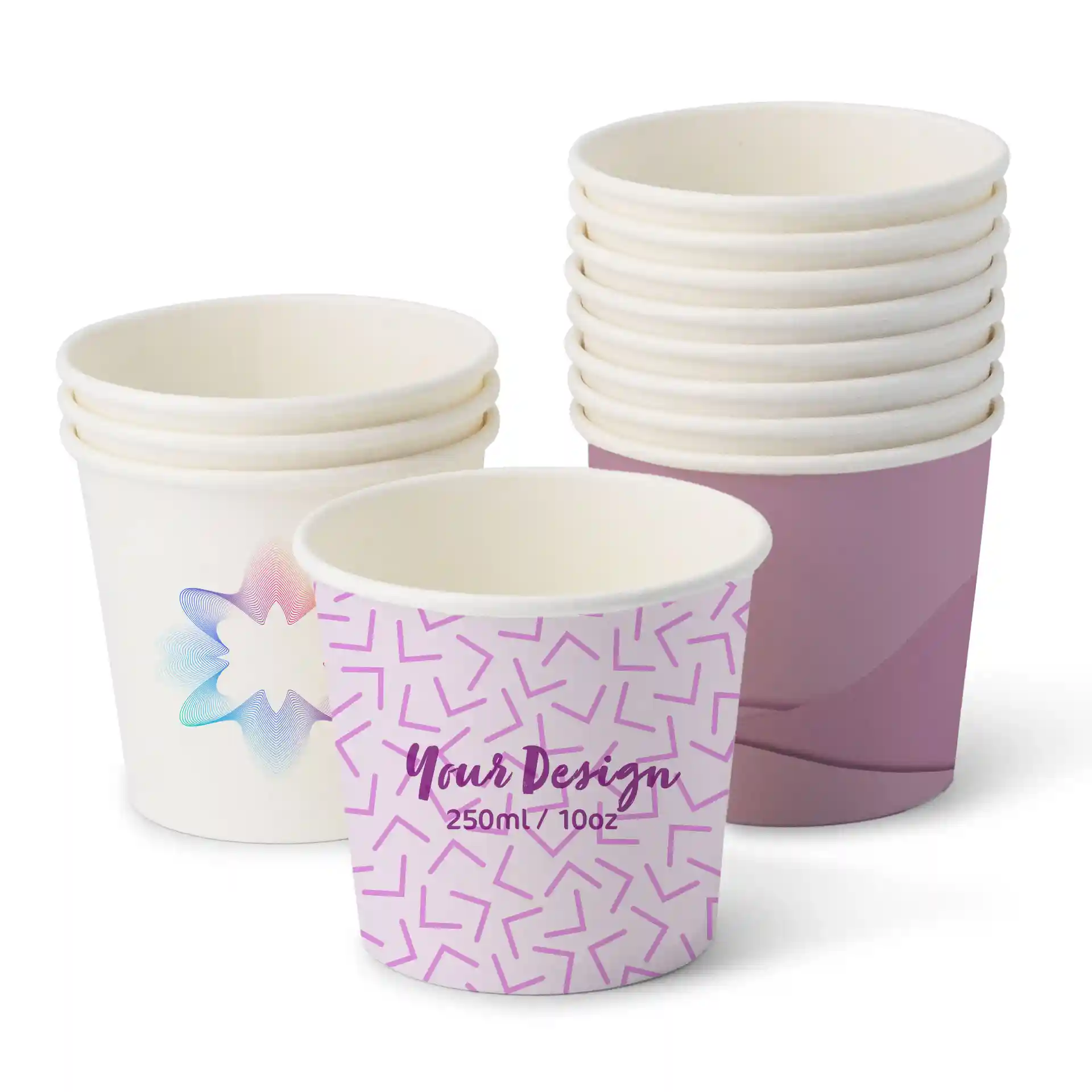 Eisbecher bedrucken (optional mit Deckel), 250 ml / 10 oz, weiss, wasserbasierte Beschichtung