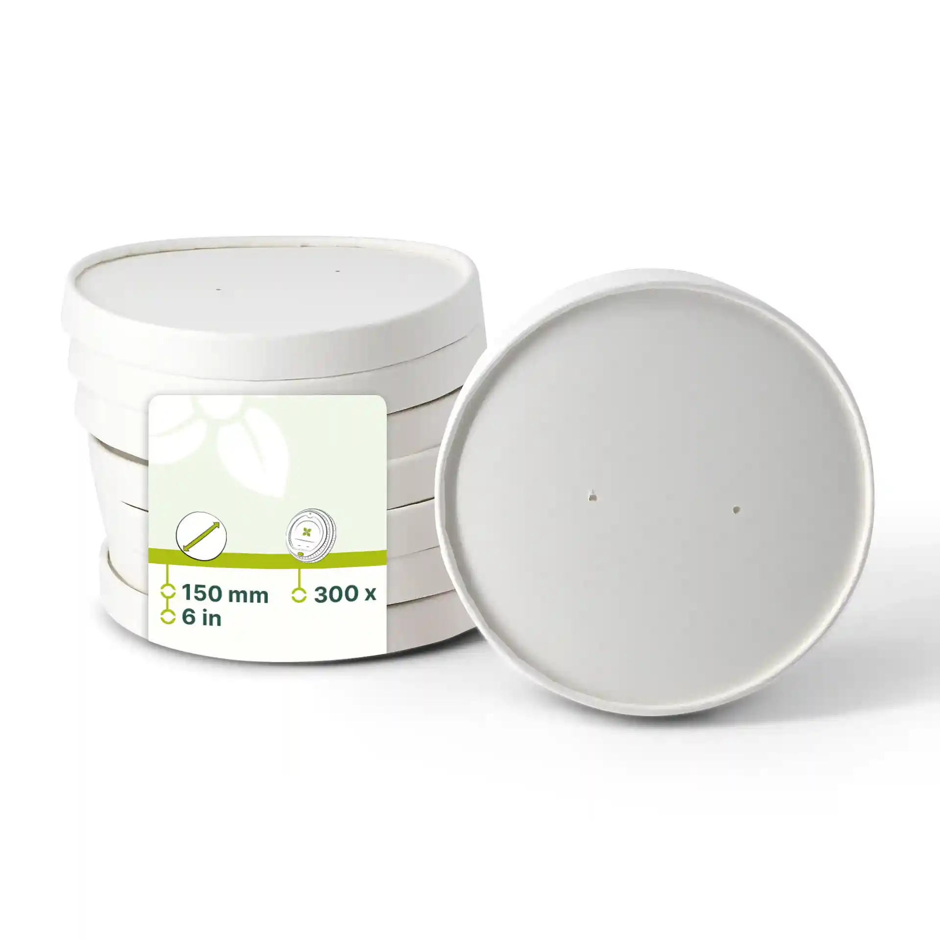 Couvercle en carton avec membrane (revêtu de PE) Ø 150 mm, blanc, rond (pour bol en carton kraft)