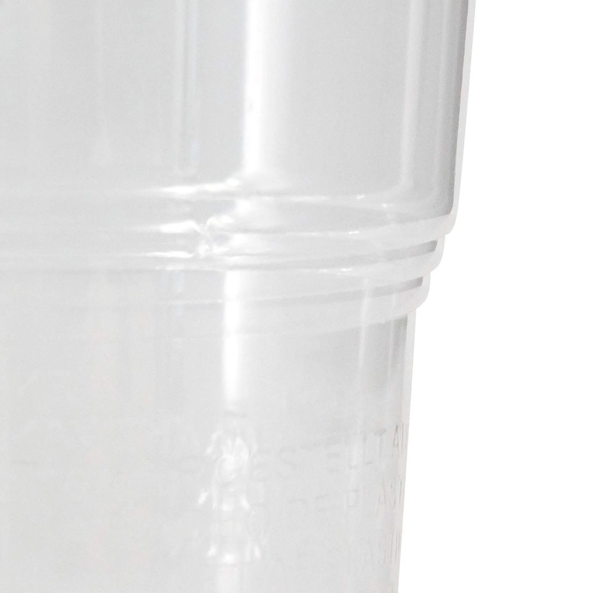 Transparenter 10 oz Kunststoffbecher aus Bioplastik (PLA) für kalte Getränke, mit Fülllinie und CE-Kennzeichnung.