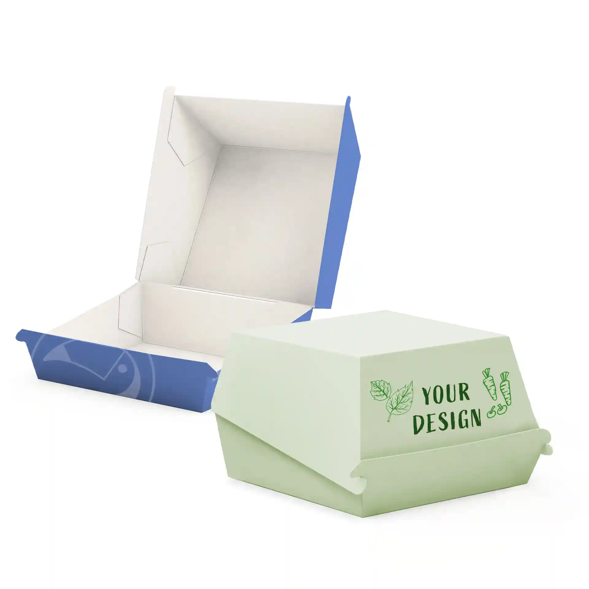 Bedruckte Burgerboxen, 11,5 x 10,8 x 8 cm, weiss
