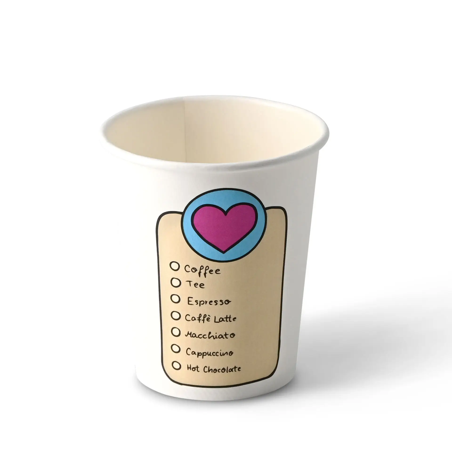 Gobelet en carton imprimé "Coffeelove" 20 cl / 8 oz, Ø 80 mm, blanc