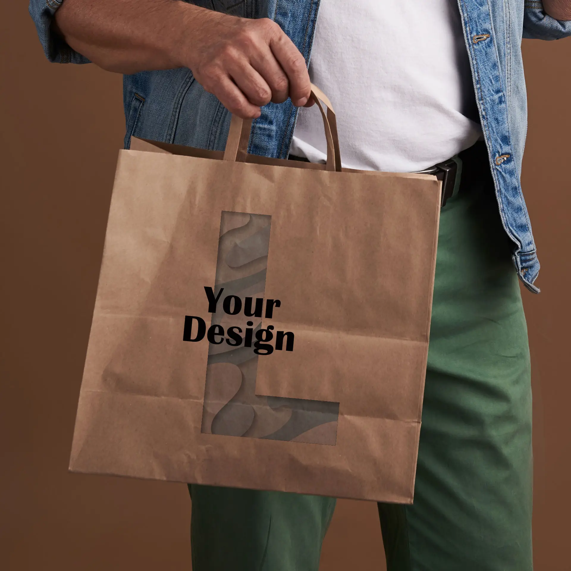 Papiertragetaschen, L - 26 x 17 x 25 cm, braun, breiter Boden