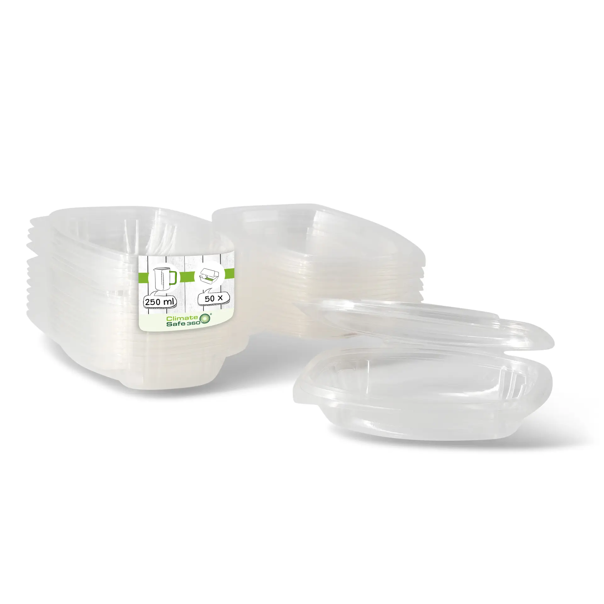 Barquette avec couvercle charnière en PLA, 250 ml