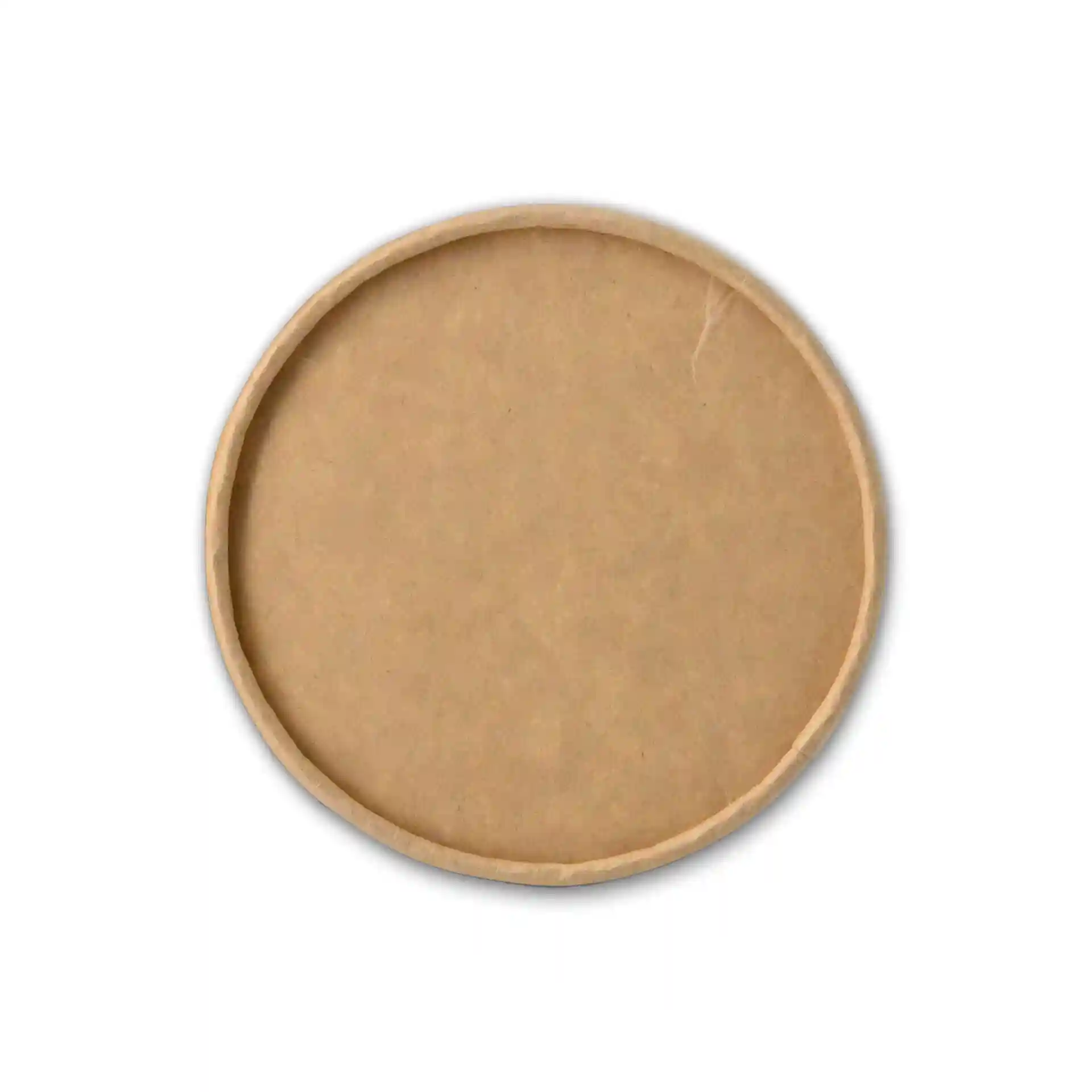 Couvercle rond en carton brun pour des gobelets à glace, d'un diamètre de 94 mm et d'une hauteur de 14 mm.