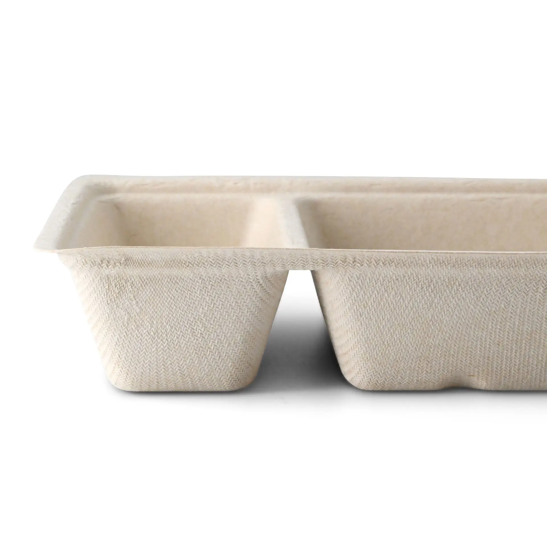 Barquette en bagasse pour frites, 2 compartiments, 12 x 20 x 3,5 cm