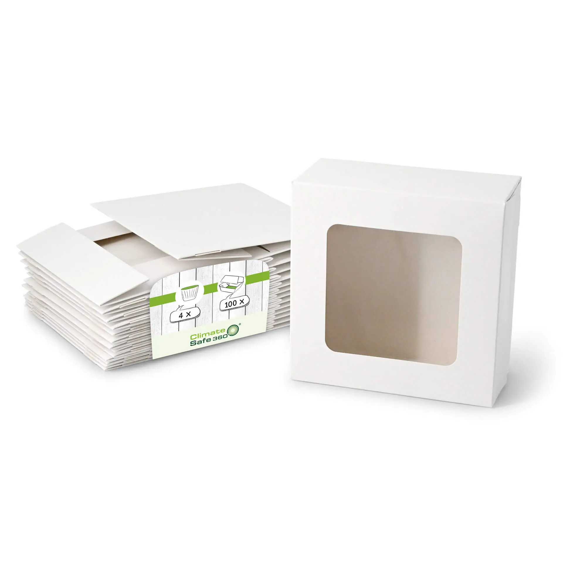 Boîtes à cupcakes (4 pièces), fenêtre en cellulose, blanches