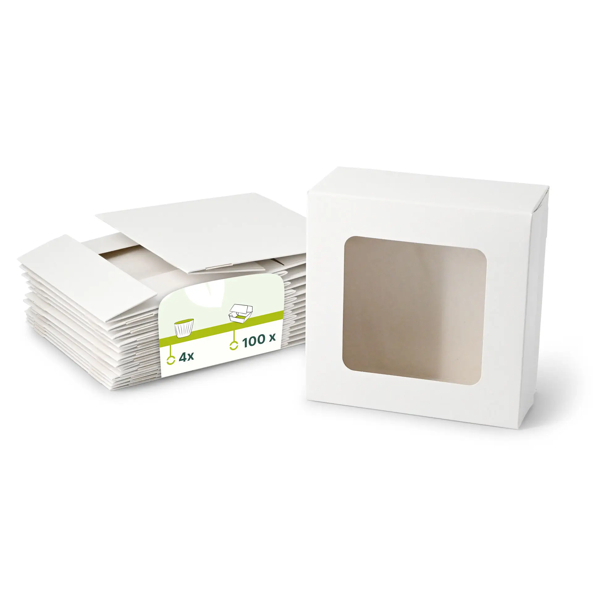 Cupcake Boxen (4er), Zellulose-Fenster, weiss Cupcake Boxen (4er), Zellulose-Fenster, weiss