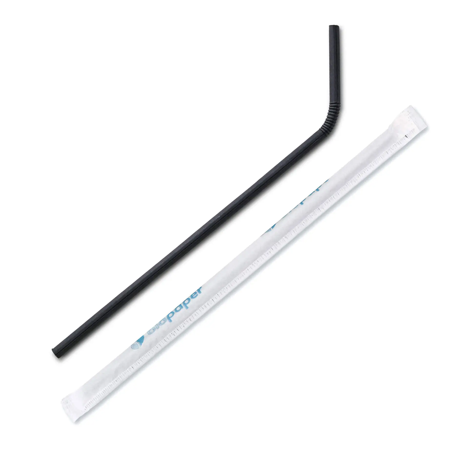 Papier-Trinkhalme flexibel 22 cm, Ø 0,5 cm, schwarz, einzeln verpackt