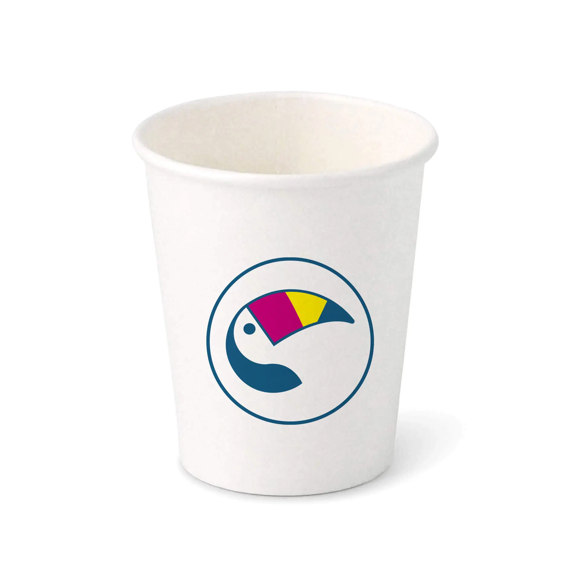 Pappbecher mit Logo (einwandig), 200 ml / 8 oz, weiss, wasserbasierte Barriere