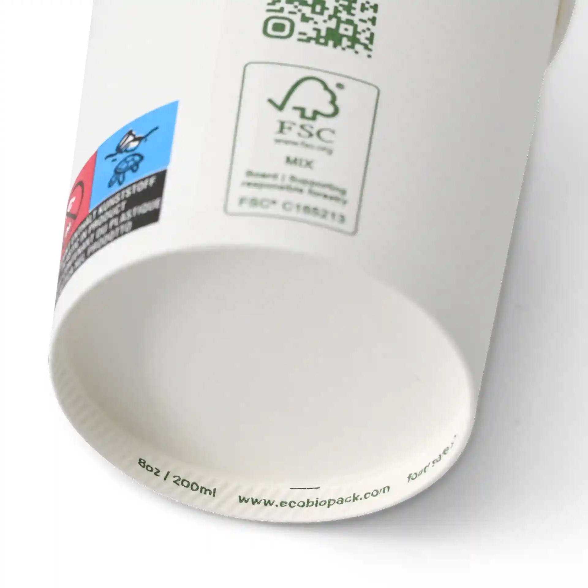 Pappbecher 200 ml / 8 oz, Ø 80 mm, einwandig, weiss, PLA-beschichtet