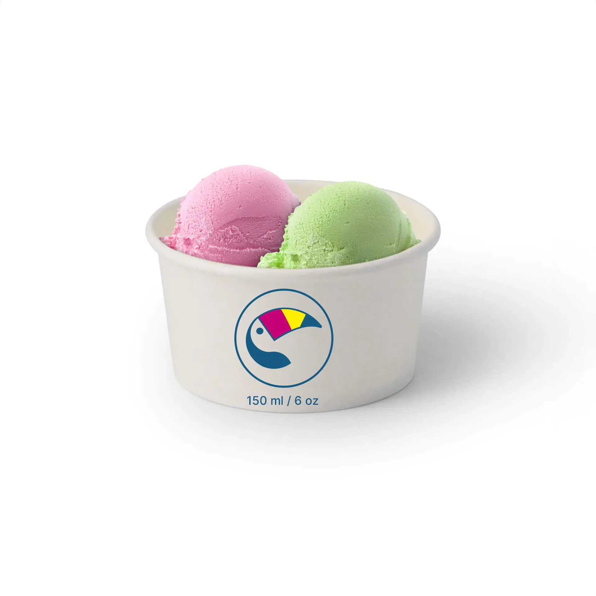Gobelets à glace personnalisables (optionnel avec couvercle), 150 ml / 6 oz, blanc, revêtement à base d’eau