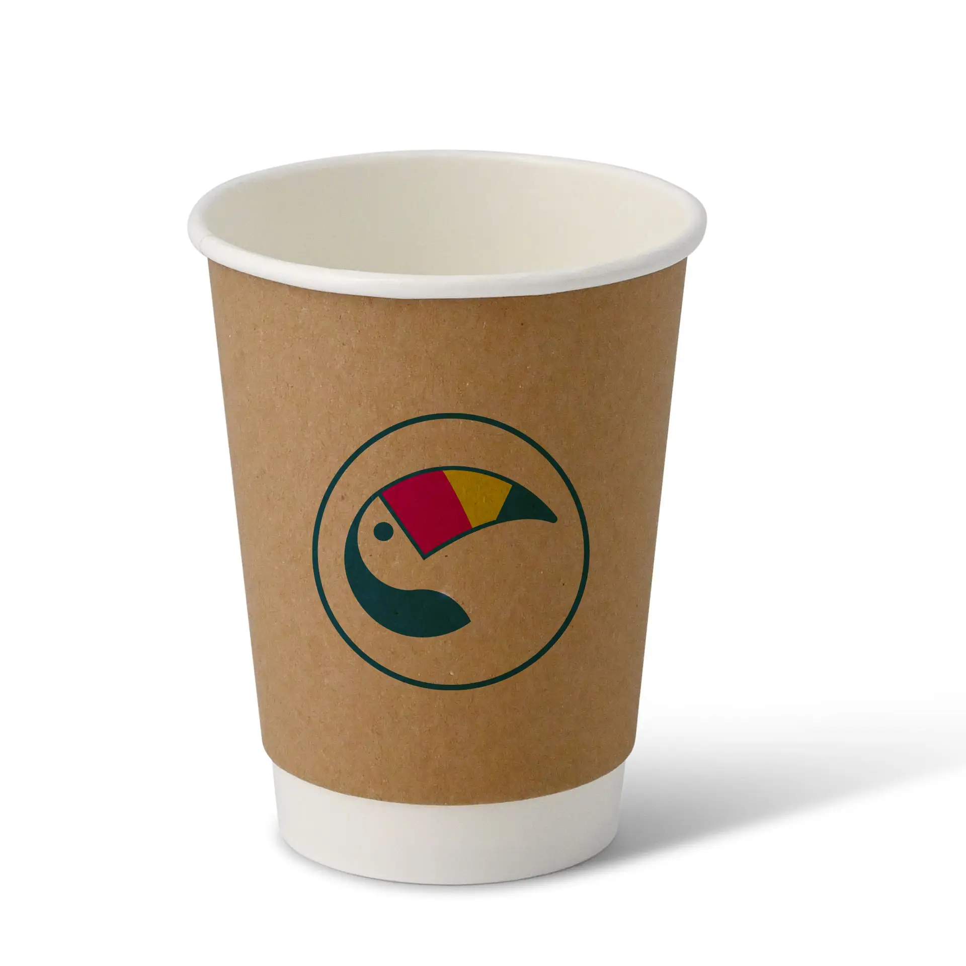 Gobelets en papier imprimés (double paroi) 300 ml / 12 oz, double paroi, marron / blanc, mat, revêtement PLA
