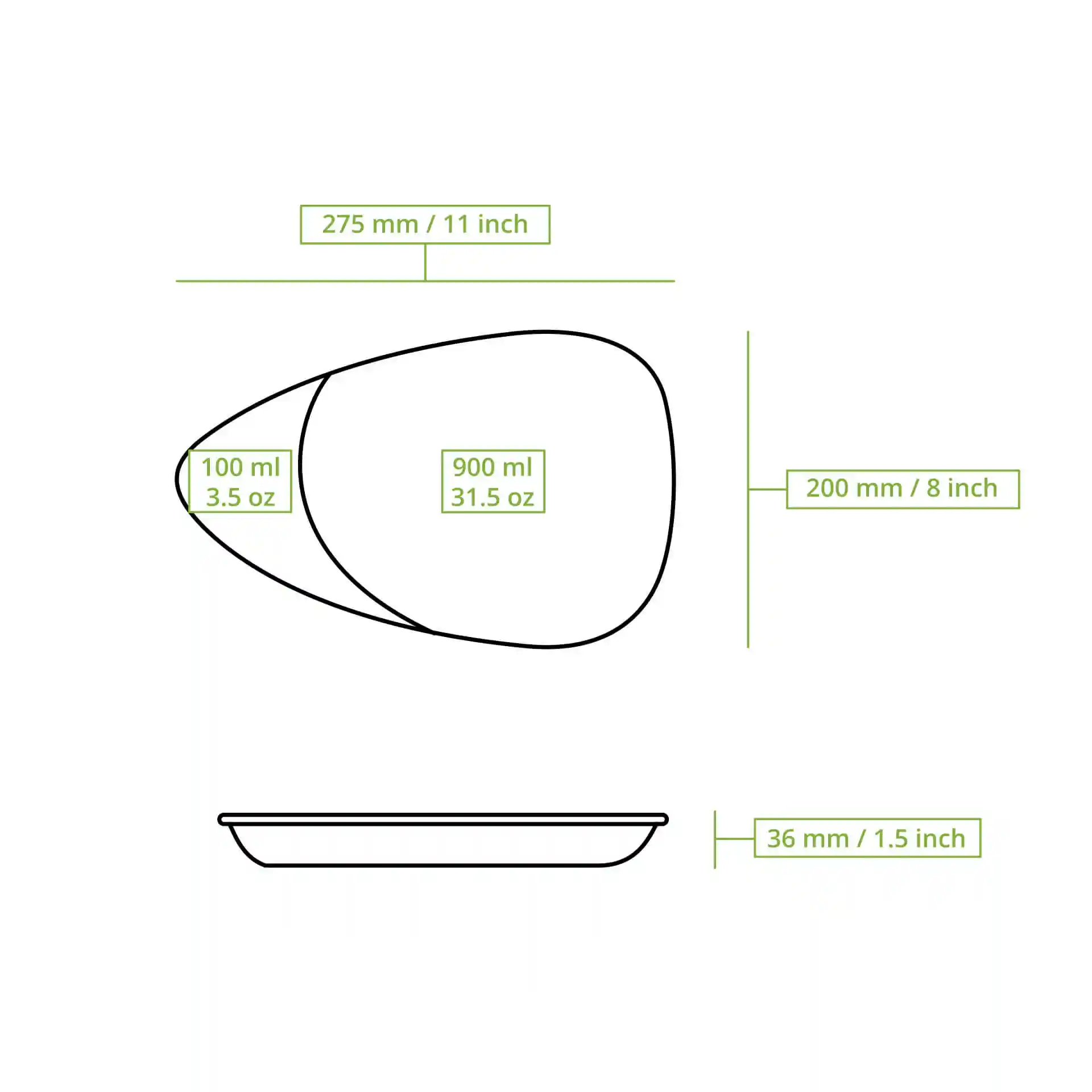 Mehrweg-Menü-Teller "merways Plate" 27,5 x 20 x 3,5 cm, 2 Kammern, tropfenförmig, Cashew / creme-weiss