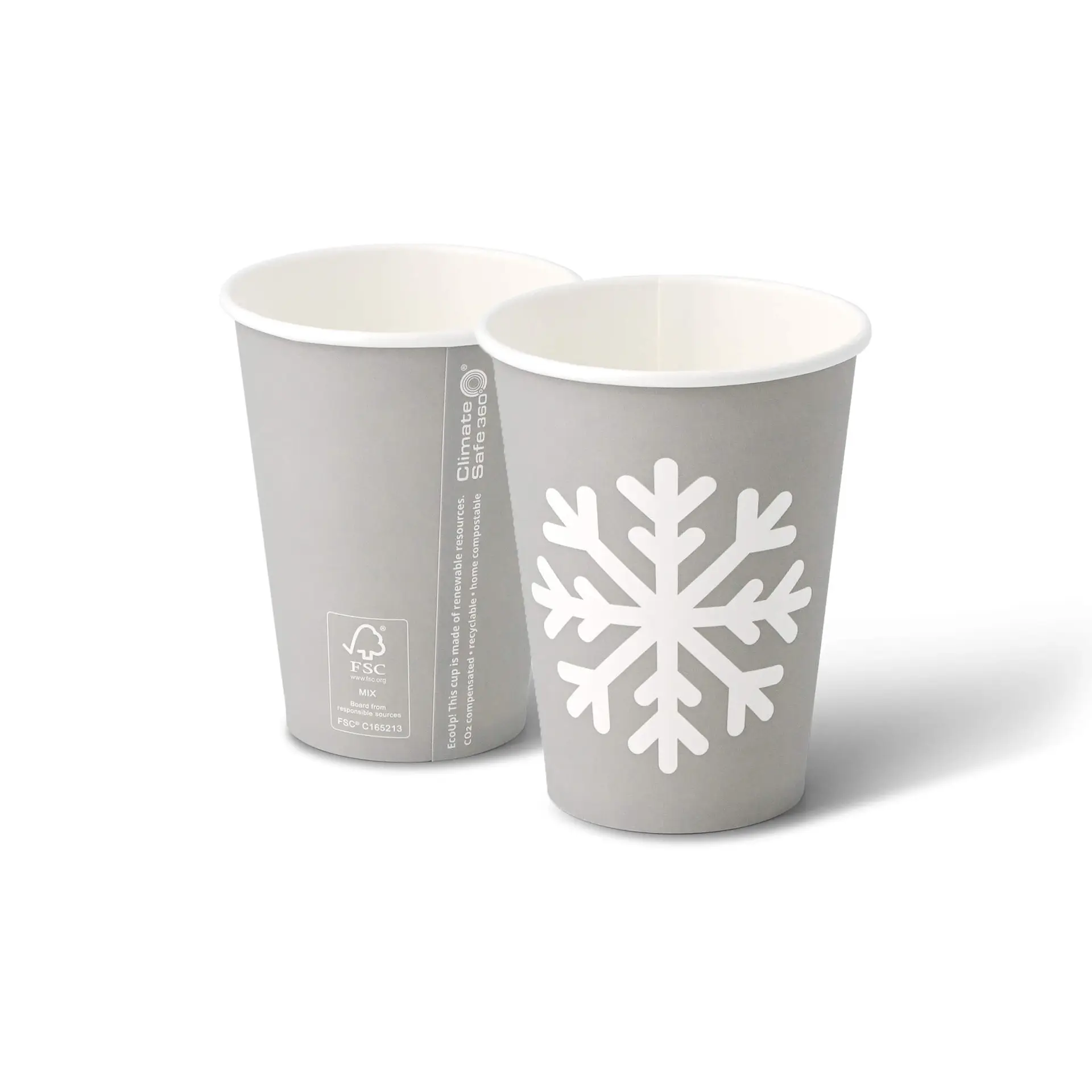Gobelet en carton "Flocon de neige" gris 300 ml / 12 oz, Ø 90 mm
