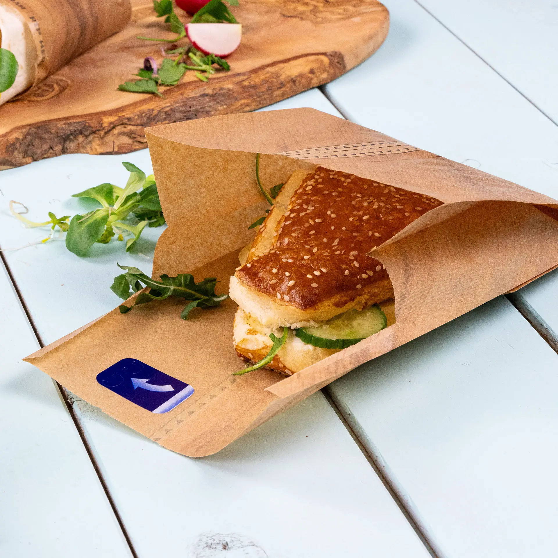 Sachet burger en papier brun, fermeture adhésive, 15 x 16,5 cm