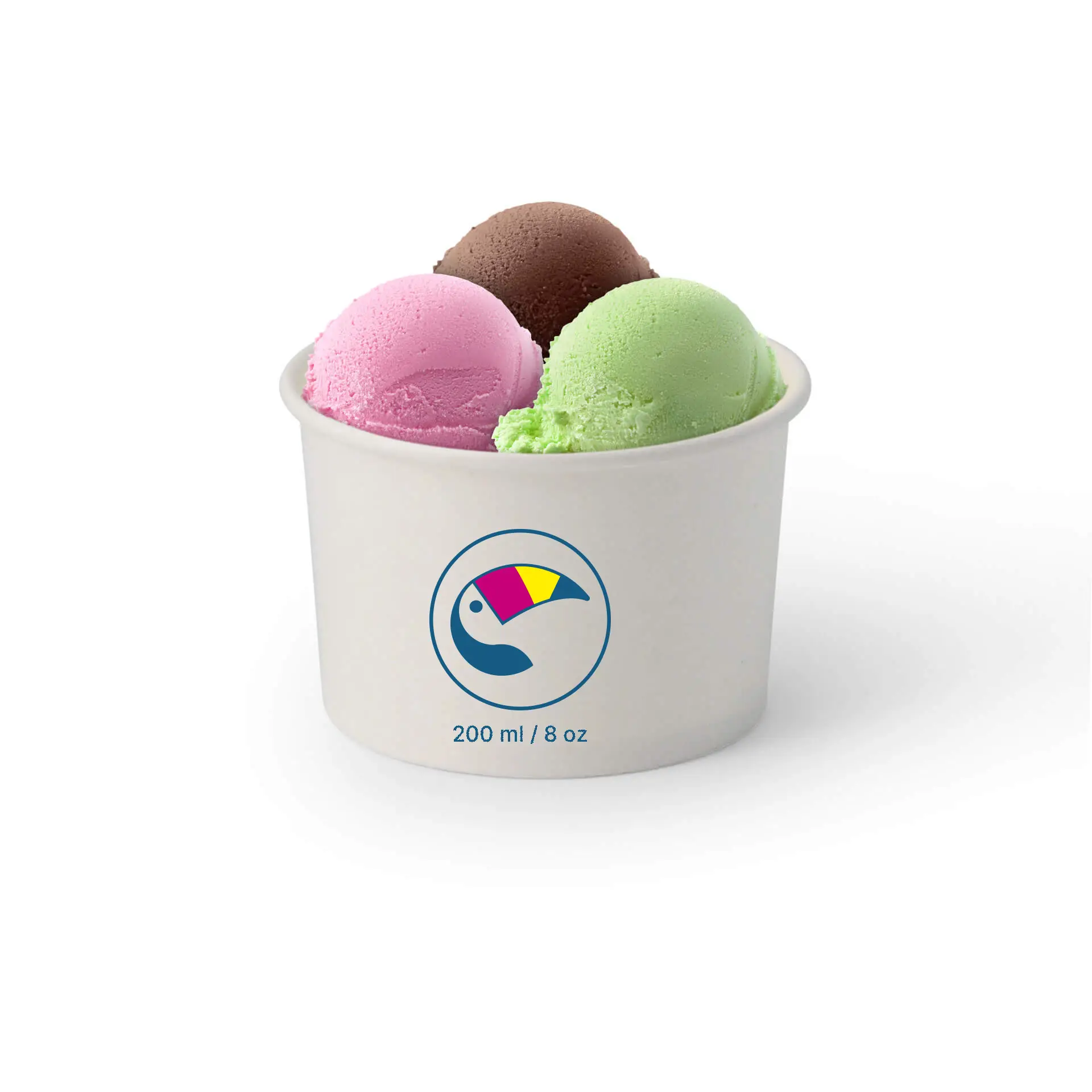 Gobelets à glace personnalisables (optionnel avec couvercle), 200 ml / 8 oz, blanc, revêtement à base d’eau