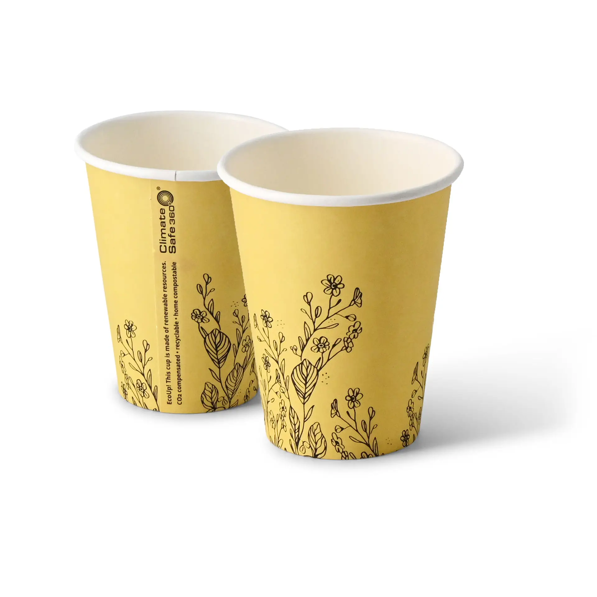 Gobelets en carton printemps "Fleurs" 20 cl / 8 oz, Ø 80 mm, jaune