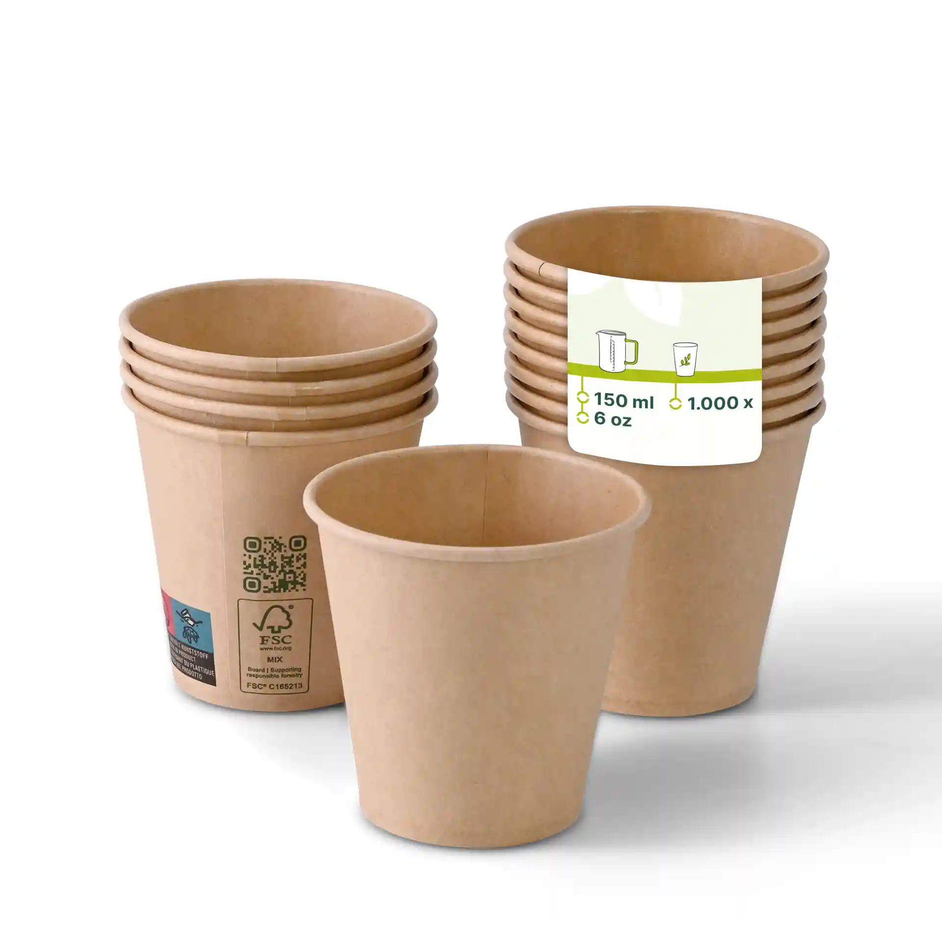 Pappbecher 150 ml / 6 oz, Ø 80 mm, einwandig, braun, PLA-beschichtet