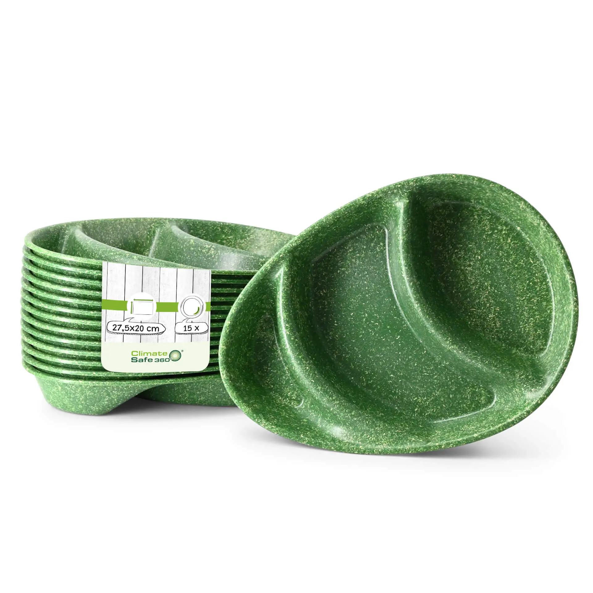 Mehrweg-Menü-Teller "merways Plate" 27,5 x 20 x 3,5 cm, 3 Kammern, tropfenförmig, Spinat / dunkelgrün dfc008371-mehrweg-menue-teller-merways-plate-275-x-20-x-35-cm-3-kammern-tropfenfoermig-spinat-dunkelgruen