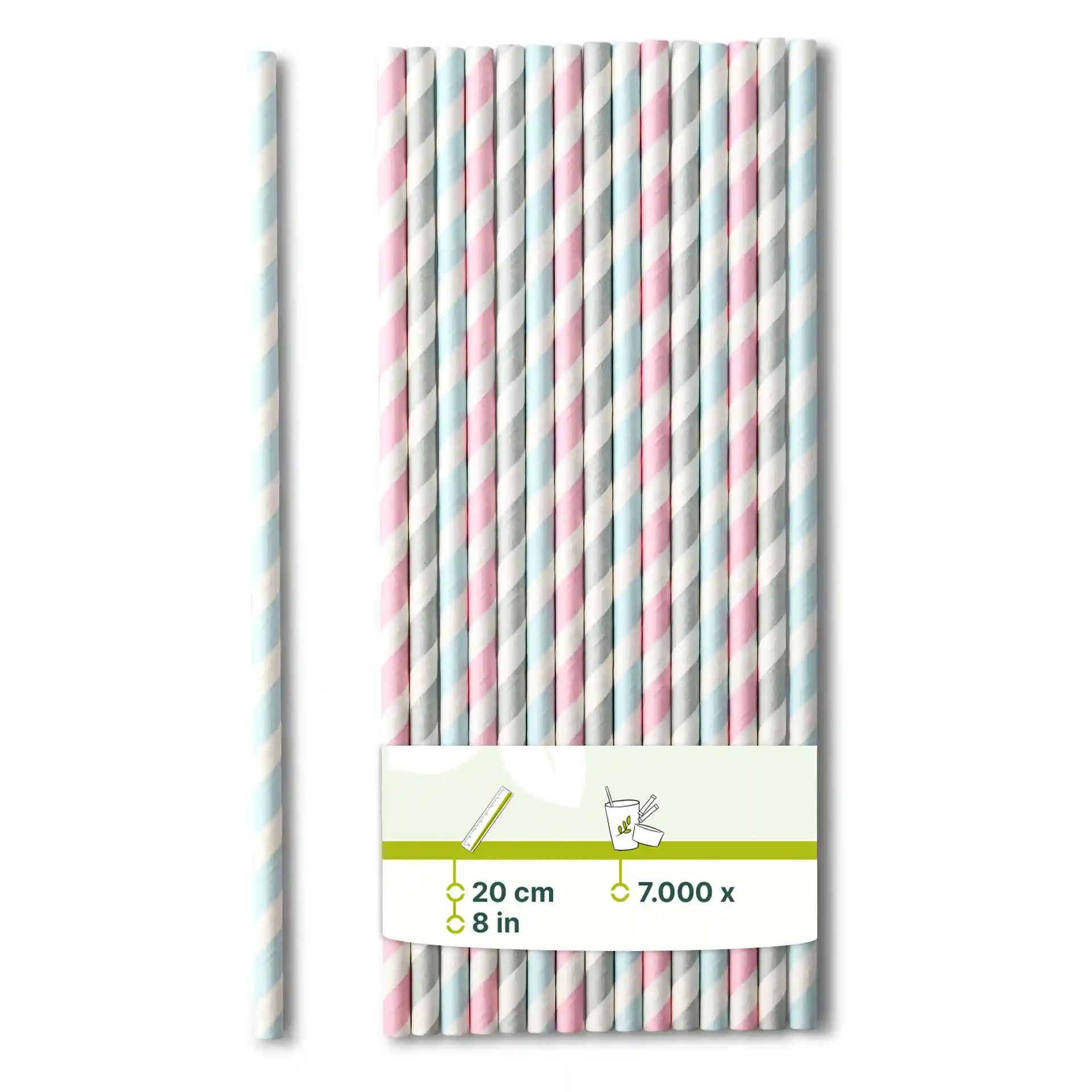 Papier-Trinkhalme 20 cm, Ø 0,6 cm, pastell gestreift