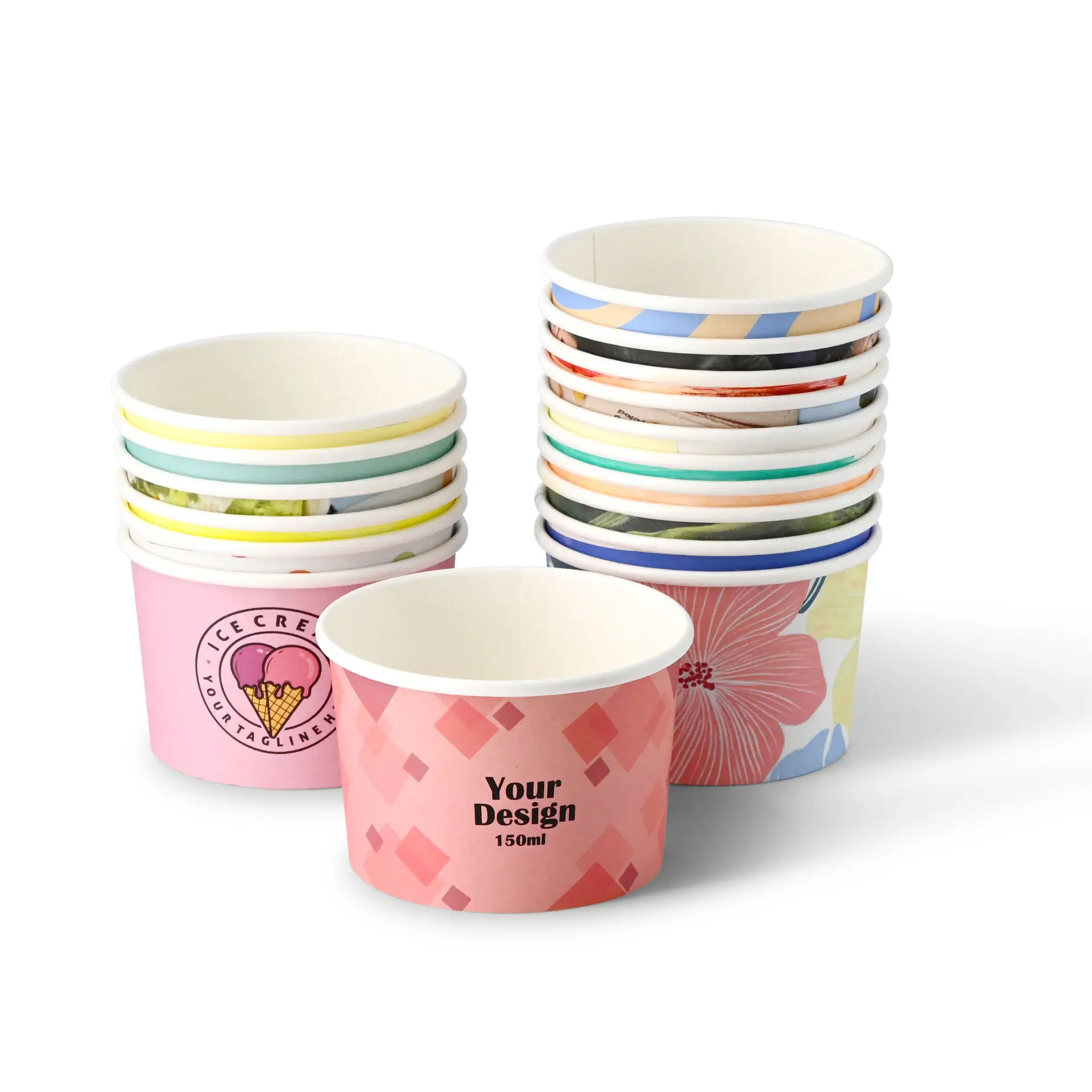 Pots à glace personnalisés 150 ml / 6 oz, blanc, revêtement à base d'eau