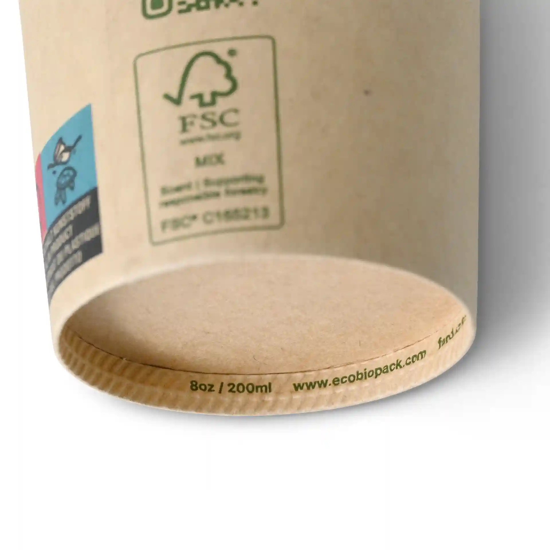 Gobelet en carton 200 ml / 8 oz, Ø 80 mm, simple paroi, brun, revêtu de PLA