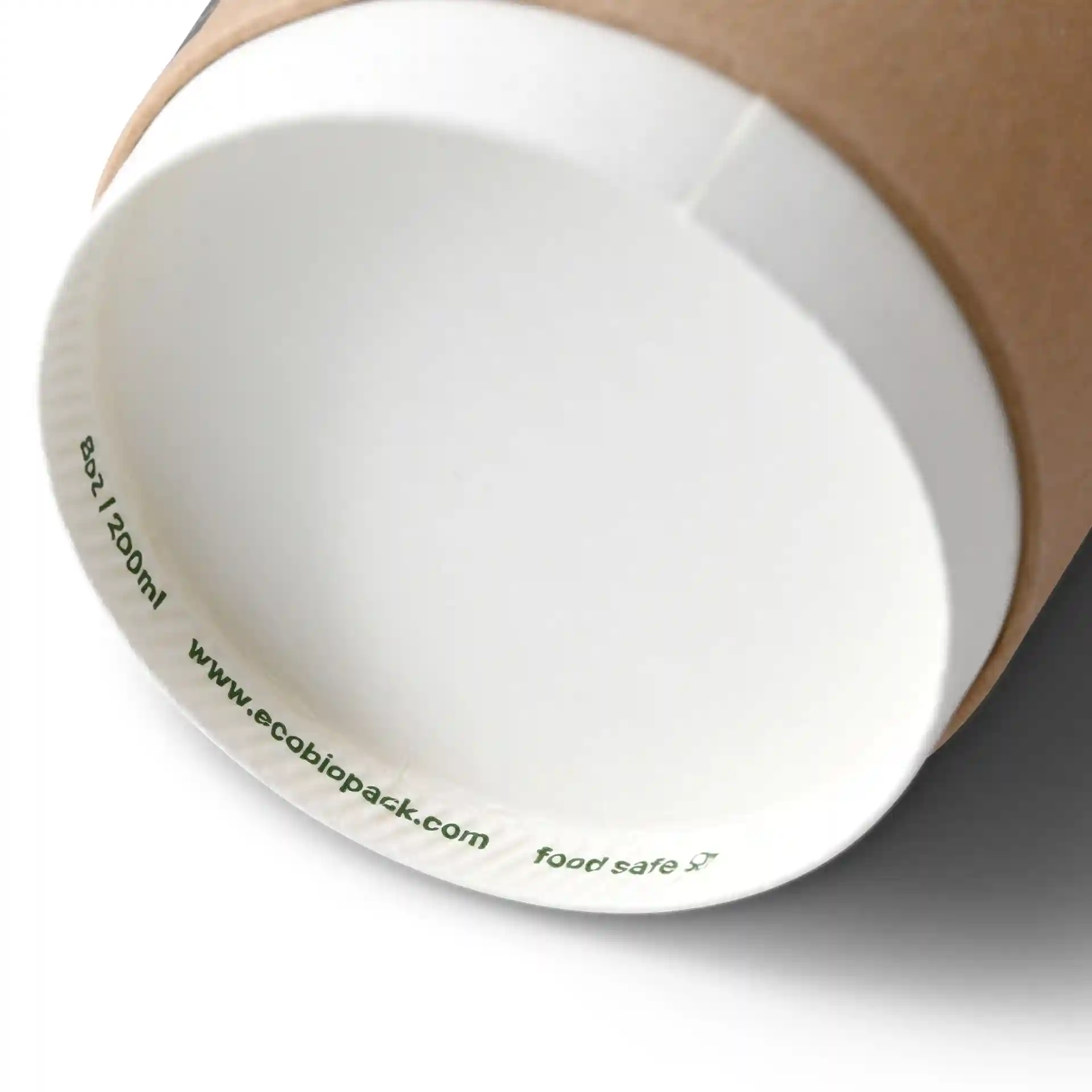 Gobelet café à emporter 200 ml / 8 oz, Ø 80 mm, double paroi, brun / intérieur blanc, revêtement PLA