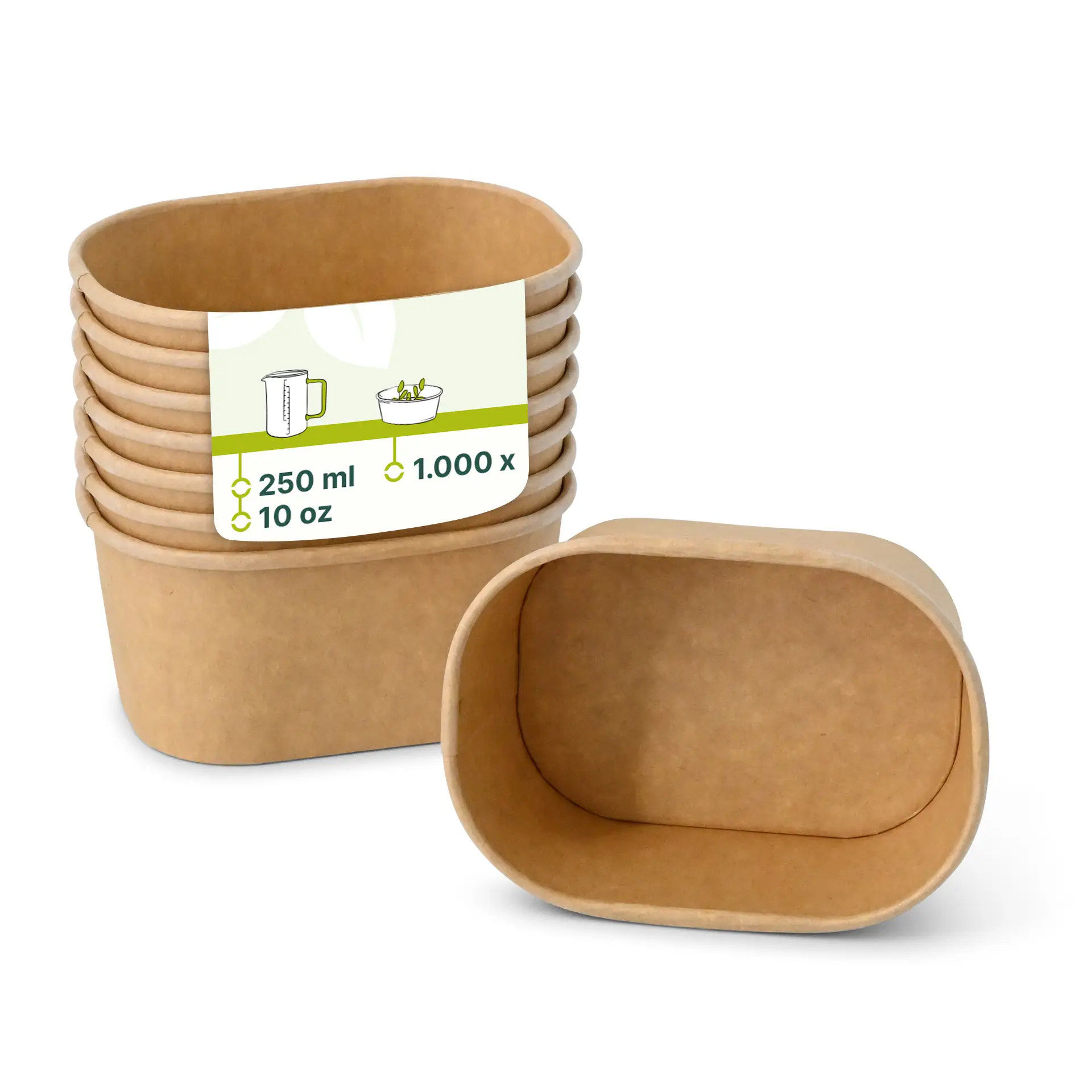 Verpackungsbecher 250 ml, 11 x 8 x 5 cm, braun, rechteckig Verpackungsbecher 250 ml, 11 x 8 x 5 cm, braun, rechteckig