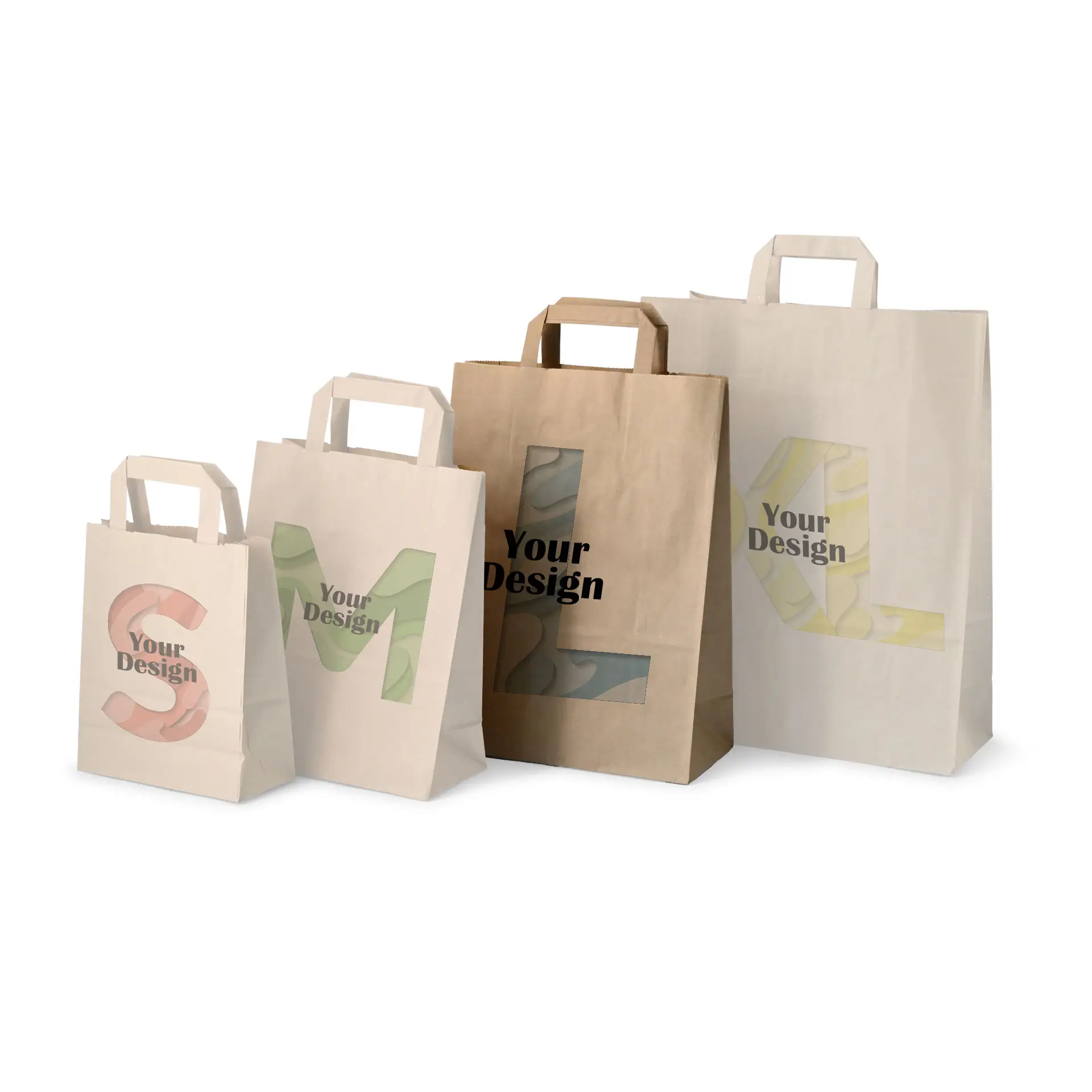 Papiertragetaschen bedrucken L, 26 x 12 x 35 cm, braun, Recyclingpapier