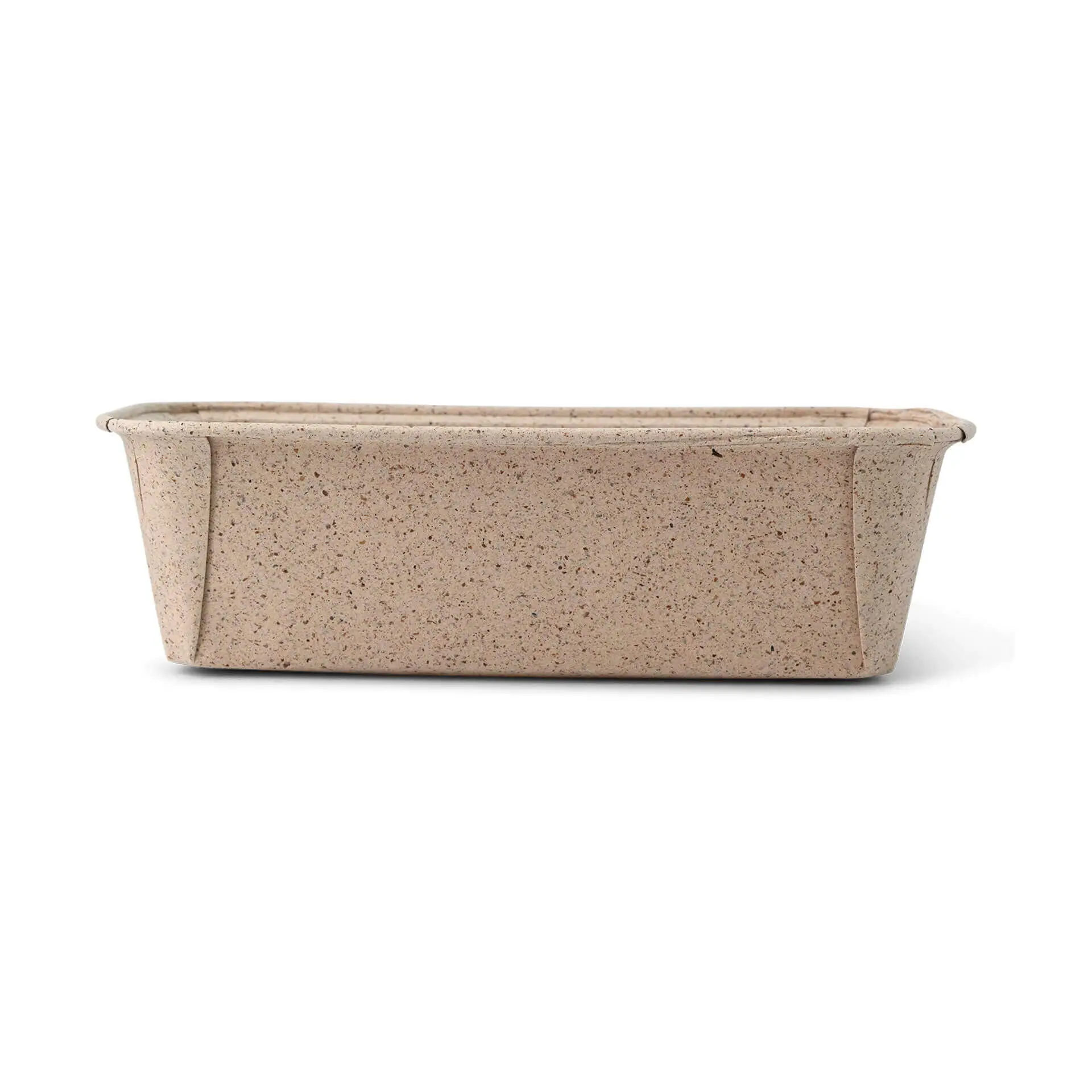 Stampo rettangolare biodegradabile in carta di cacao, colore marrone, dimensioni 16 × 5,5 × 5 cm.