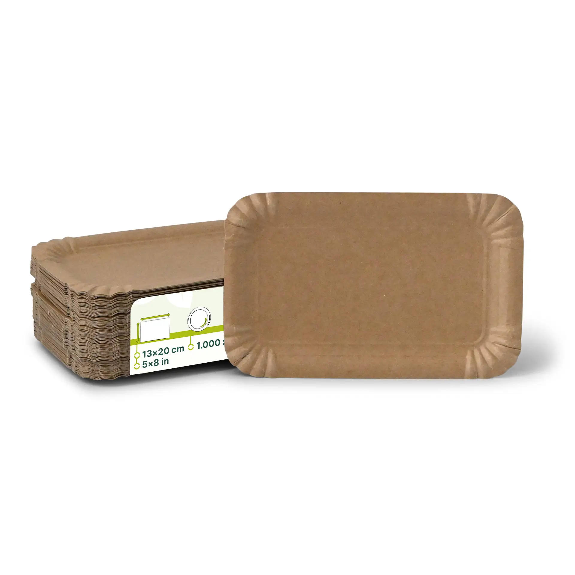 Pappteller 13 x 20 cm, braun, rechteckig Pappteller 13 x 20 cm, braun, rechteckig