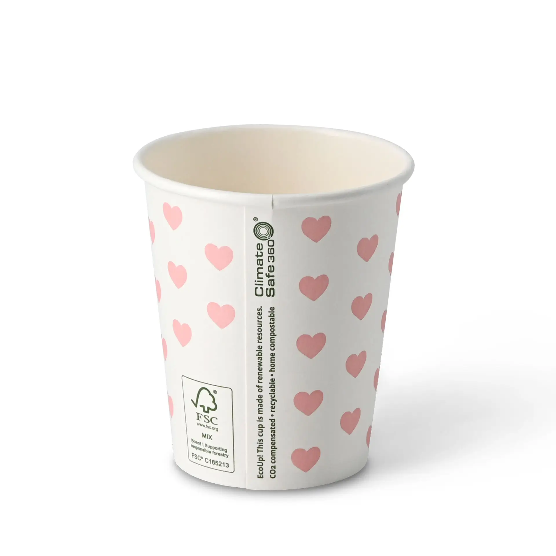 Gobelet en papier imprimé "Hearts" 20 cl / 8 oz, Ø 80 mm, blanc
