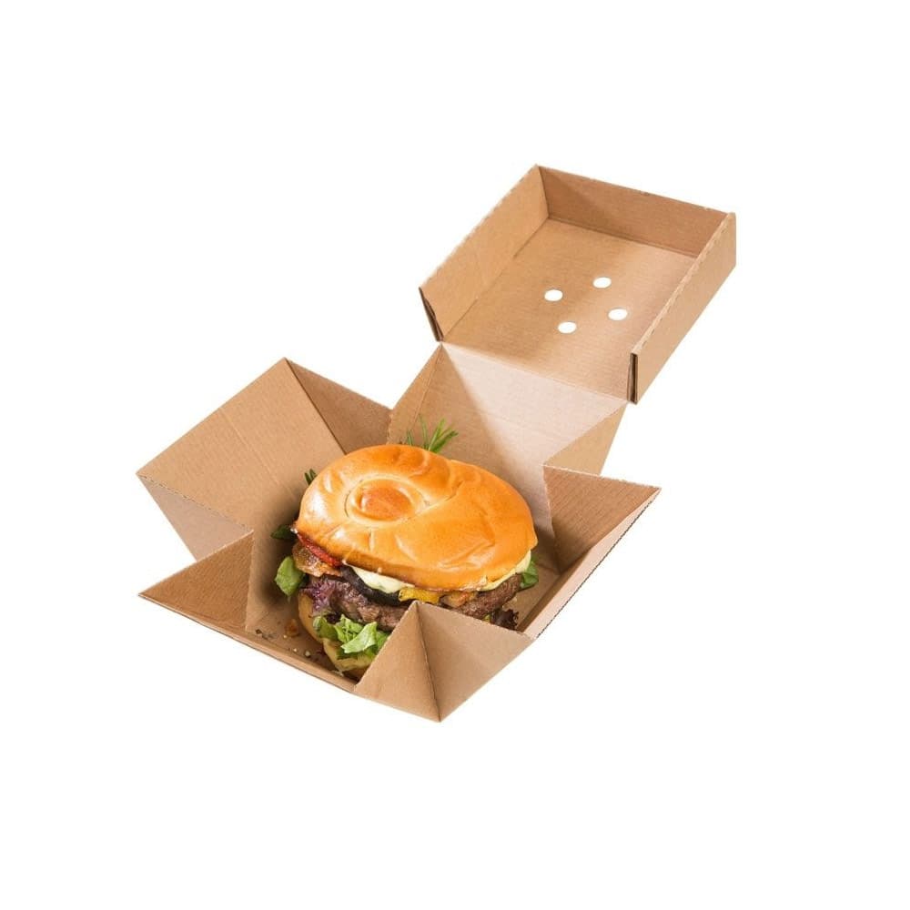 Take-away-Burger-Boxen 13 x 13 x 10 cm, Kraftkarton, braun, faltbar