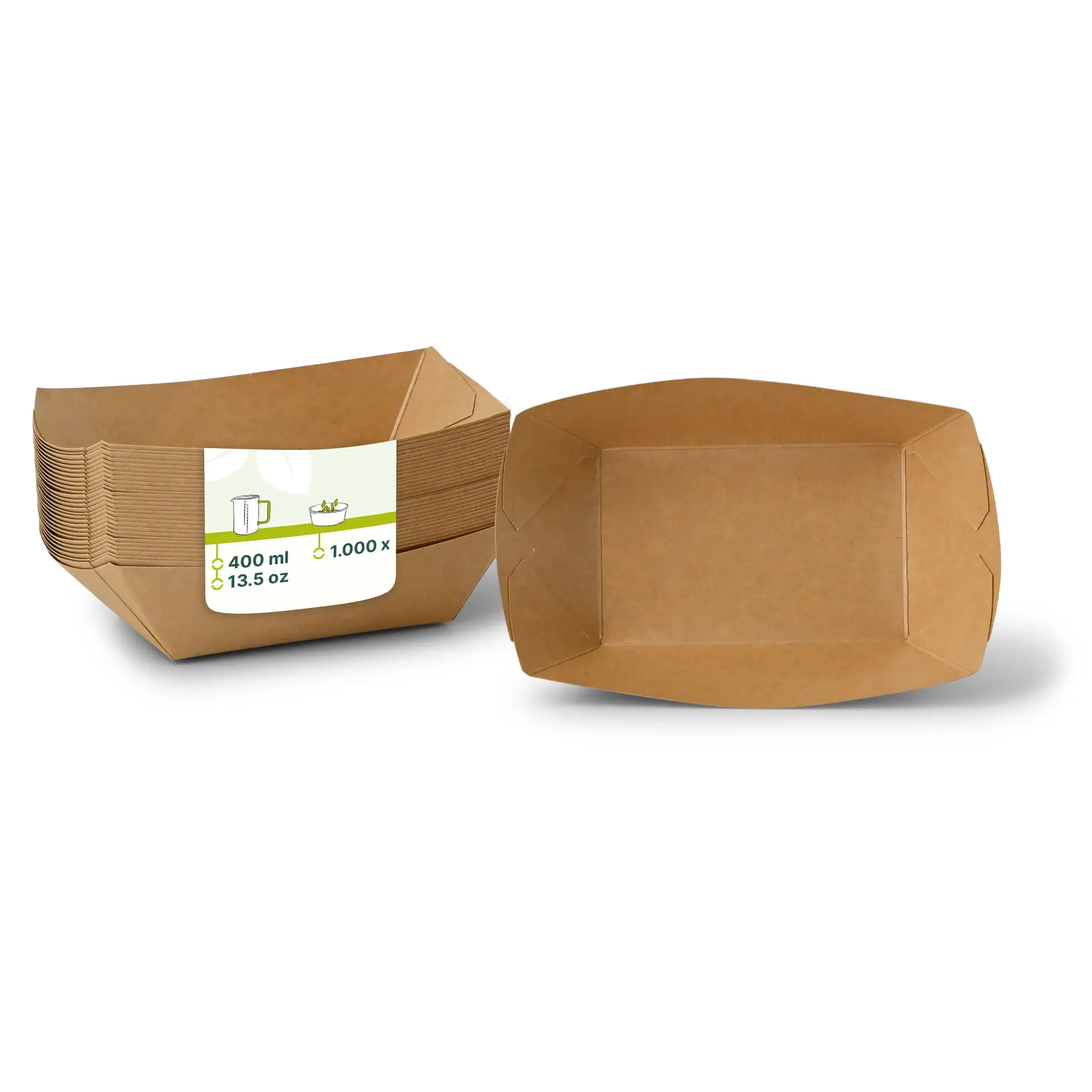 Barquette à snack en carton (revêtue) 400 ml, 17 x 12,5 x 4 cm, marron