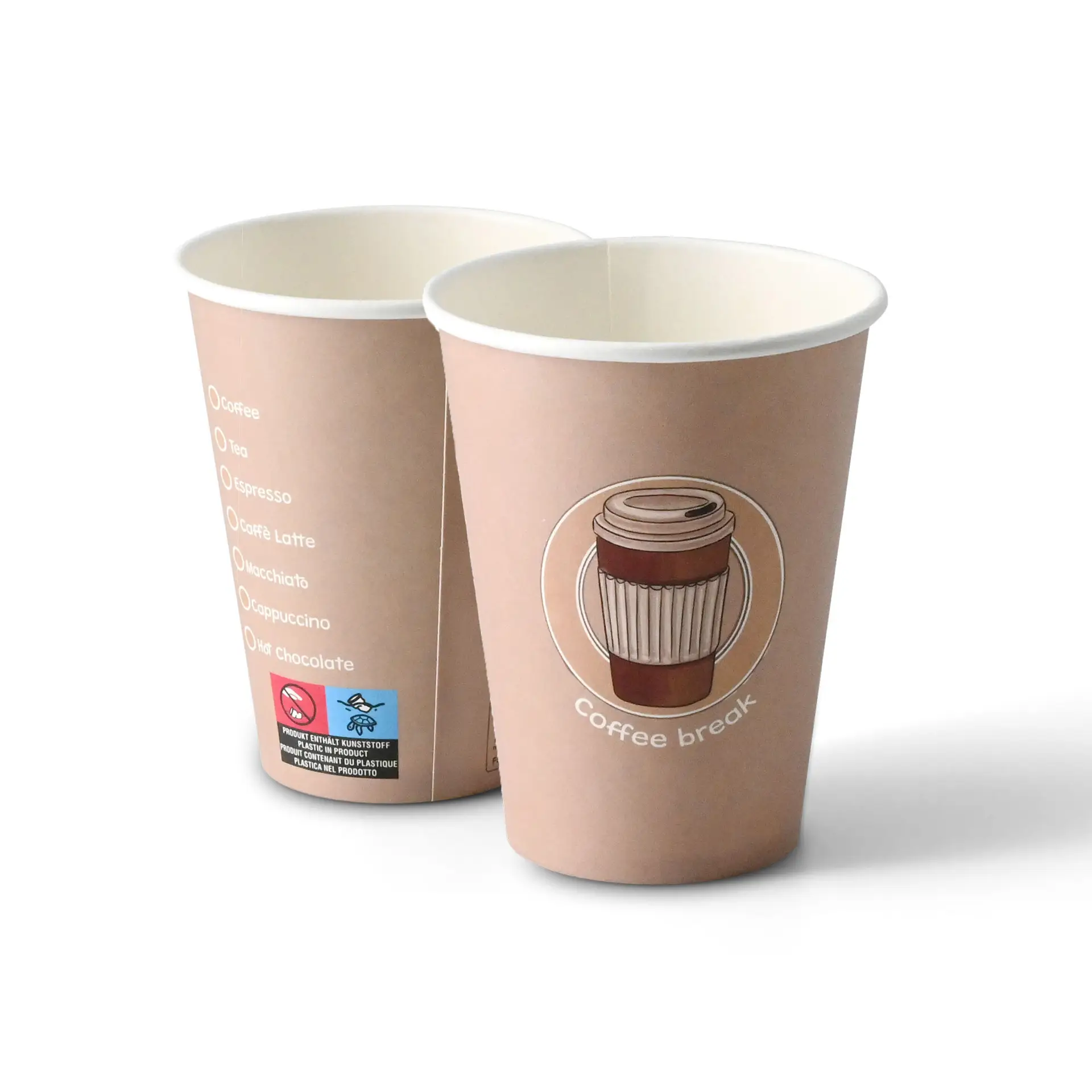 Pappbecher bedruckt "Coffeebreak" (beschichtet) 300 ml / 12 oz, Ø 80 mm, weiss