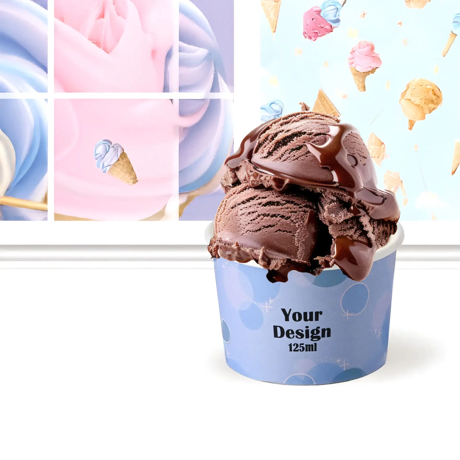 Pots à glace en carton personnalisé,  125 ml / 5 oz, mat