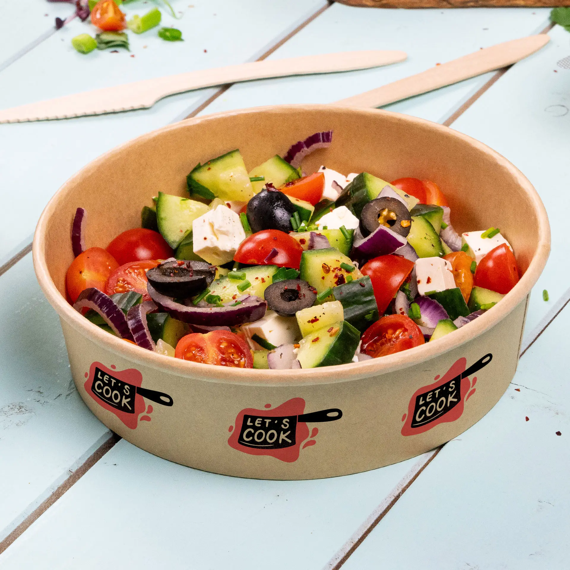 Bols à salade personnalisés / Bowls personnalisés, 400 ml, Ø 150 mm, brun, avec revêtement PLA