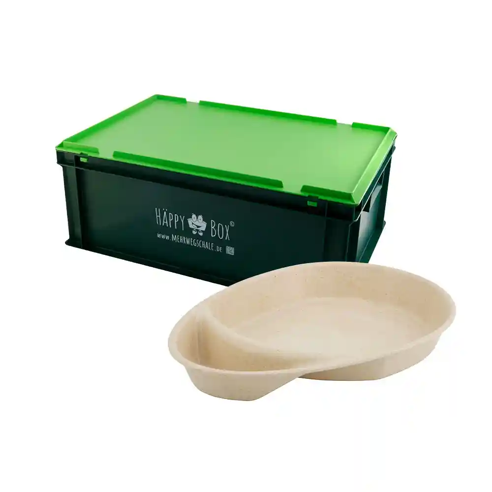 | 2 FÜR 1 | Second-Hand-Set Mehrweg-Teller merways Plate 2 Kammern, Cashew / creme-weiss