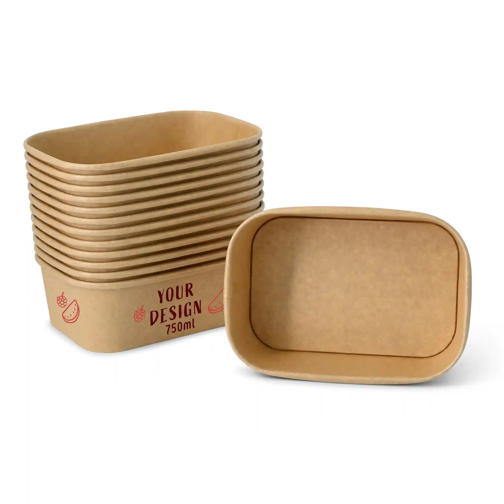 Saladier personnalisé (rectangulaire), 750 ml / 30 oz, brun, avec revêtement PE