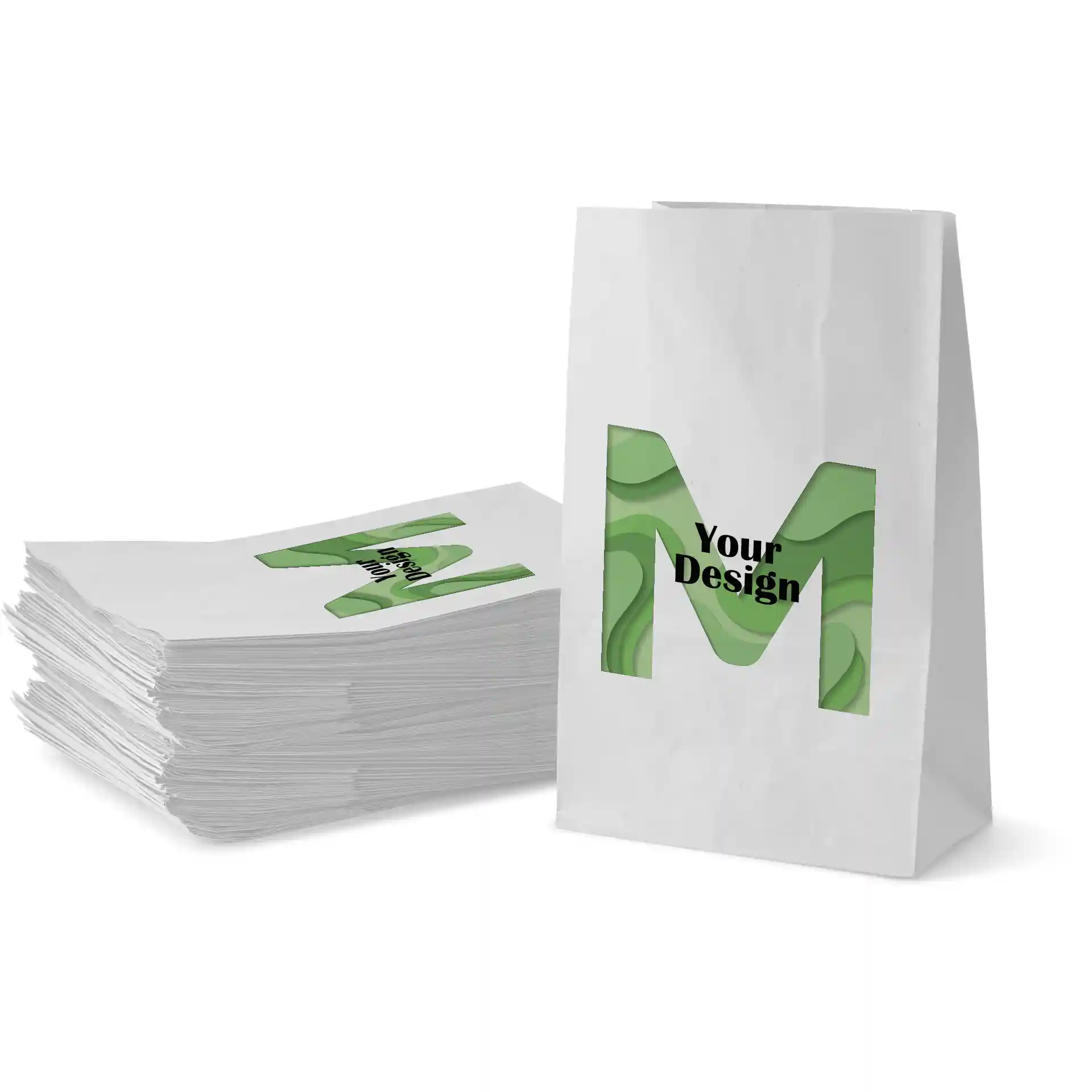 Sacs en papier imprimés (sans poignées), blancs, M – 22 x 12 x 36 cm